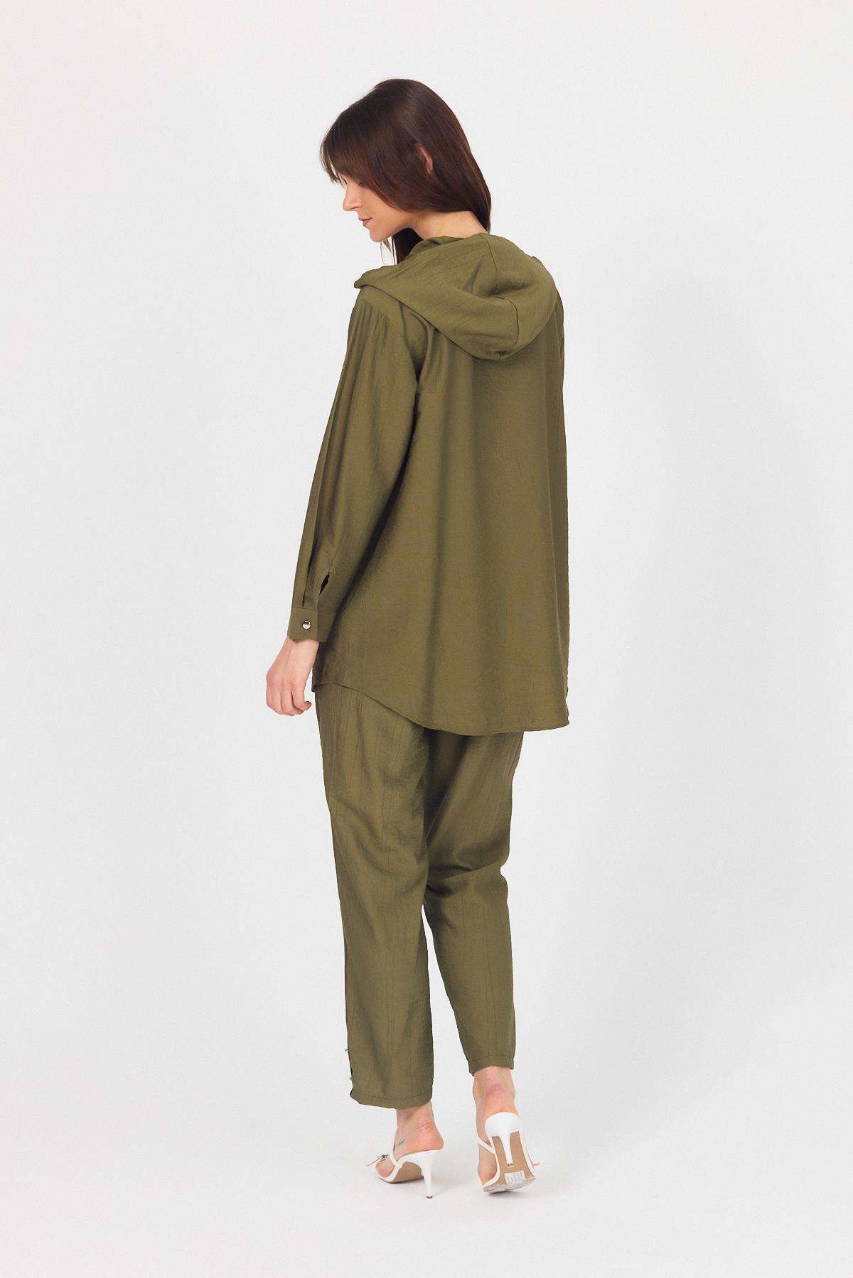 Haki Kapüşonlu Düğmeli İkili Takım 4585A - 5