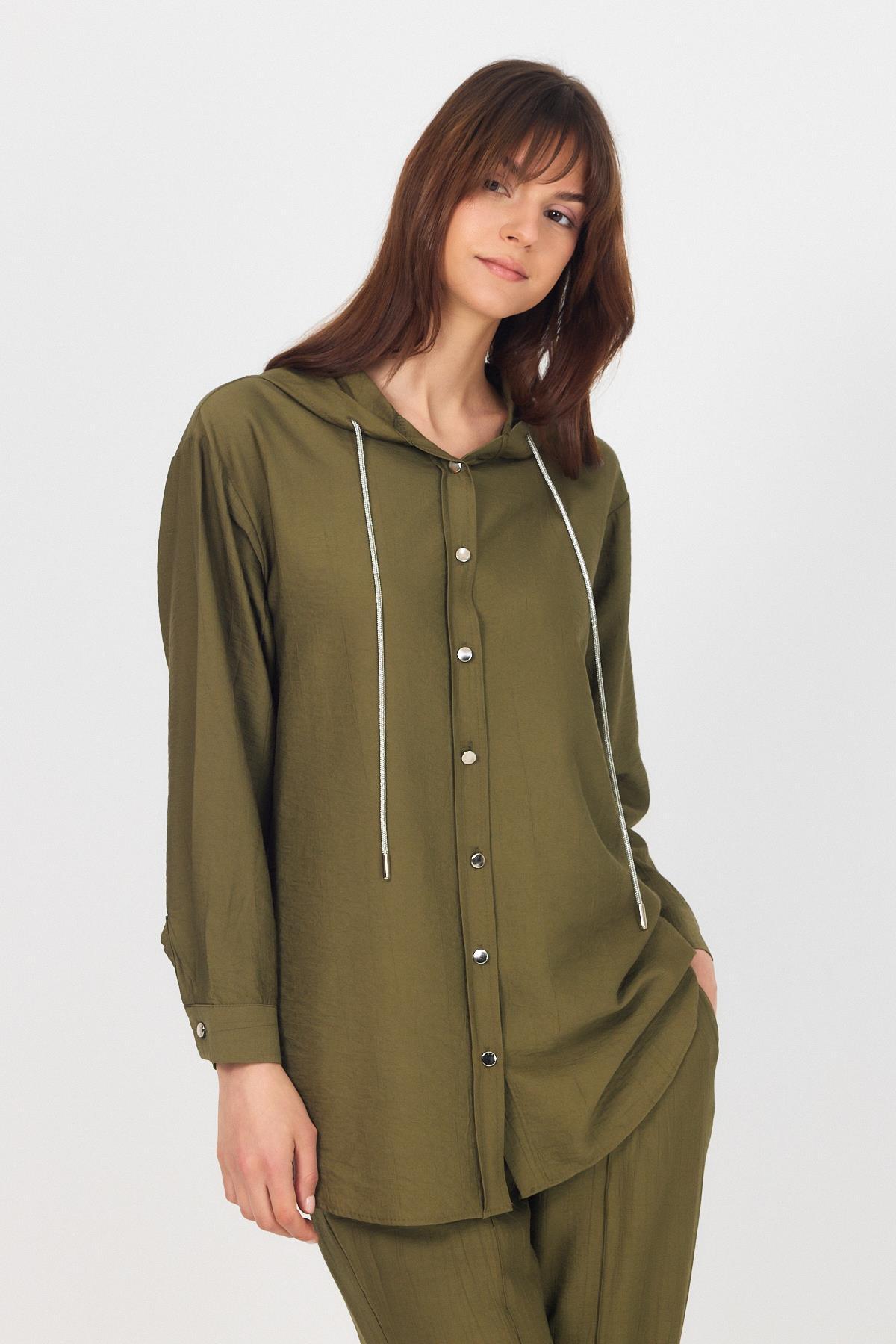 Haki Kapüşonlu Düğmeli İkili Takım 4585A - 4