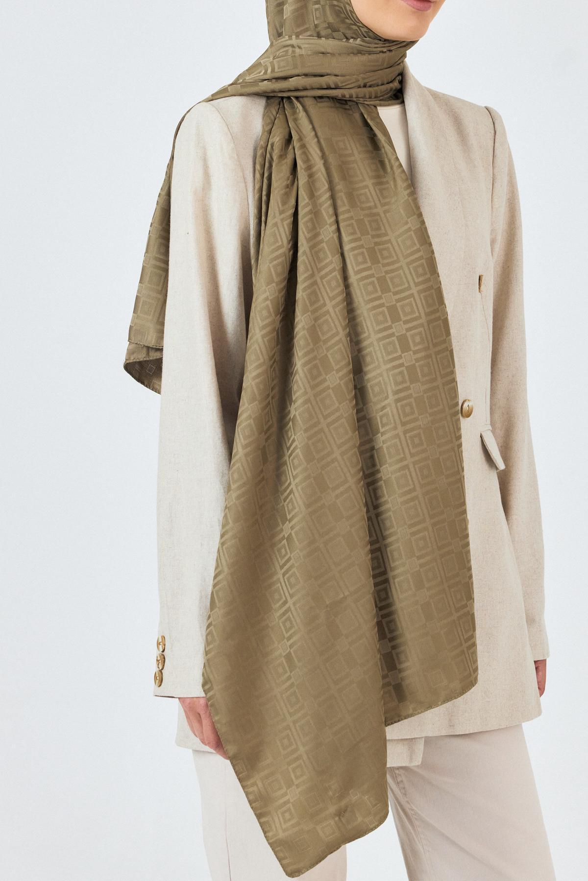 Haki Kare Desen Jakar Şal 5692 - 6