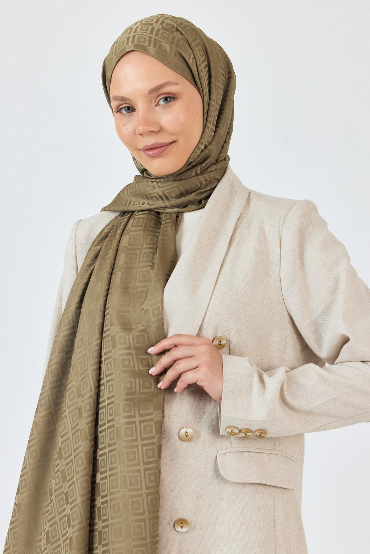 Haki Kare Desen Jakar Şal 5692 - 7