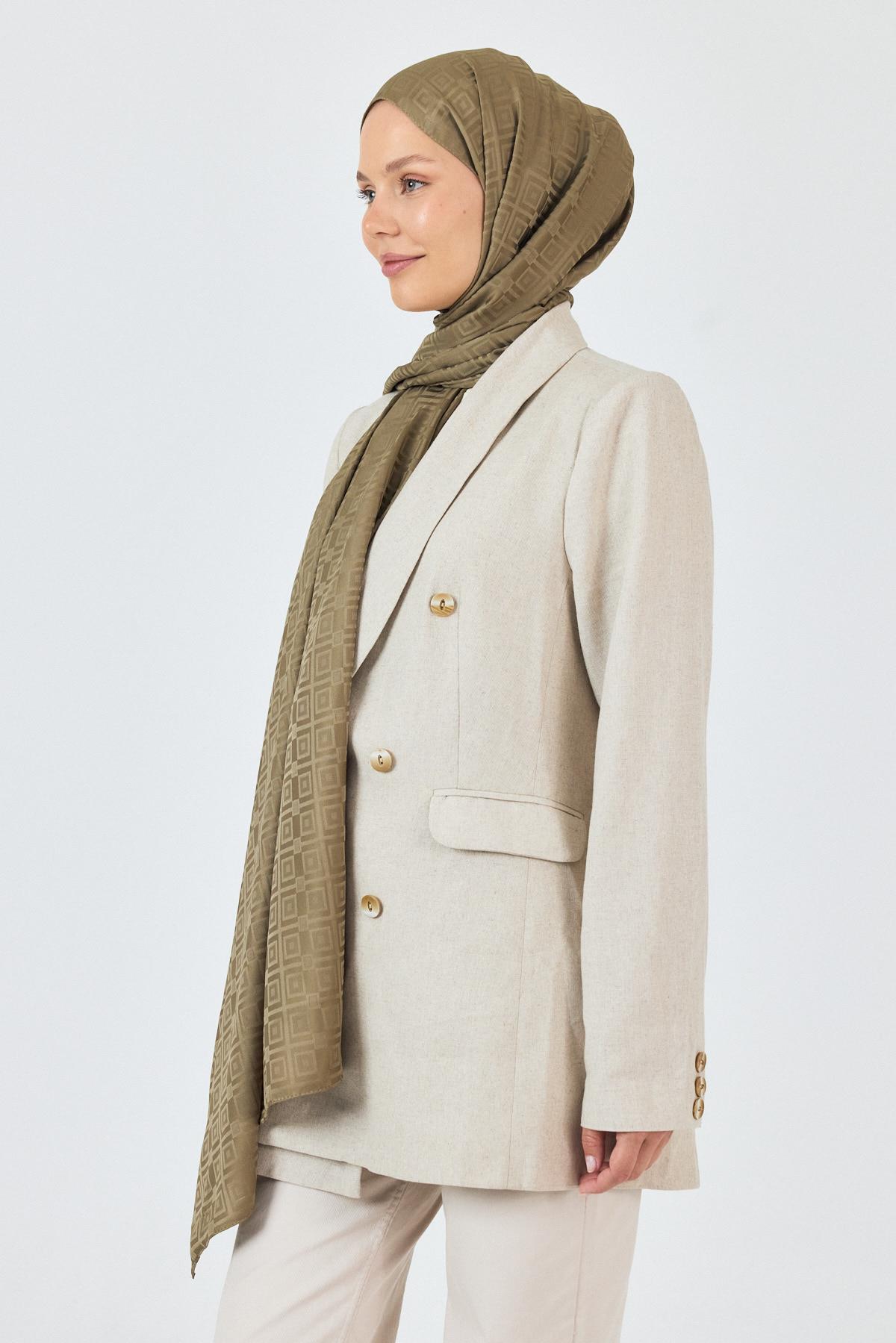 Haki Kare Desen Jakar Şal 5692 - 3