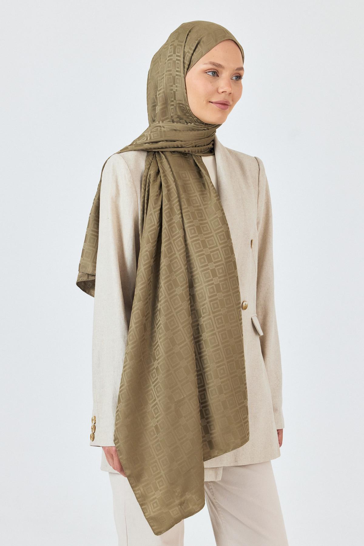 Haki Kare Desen Jakar Şal 5692 - 1