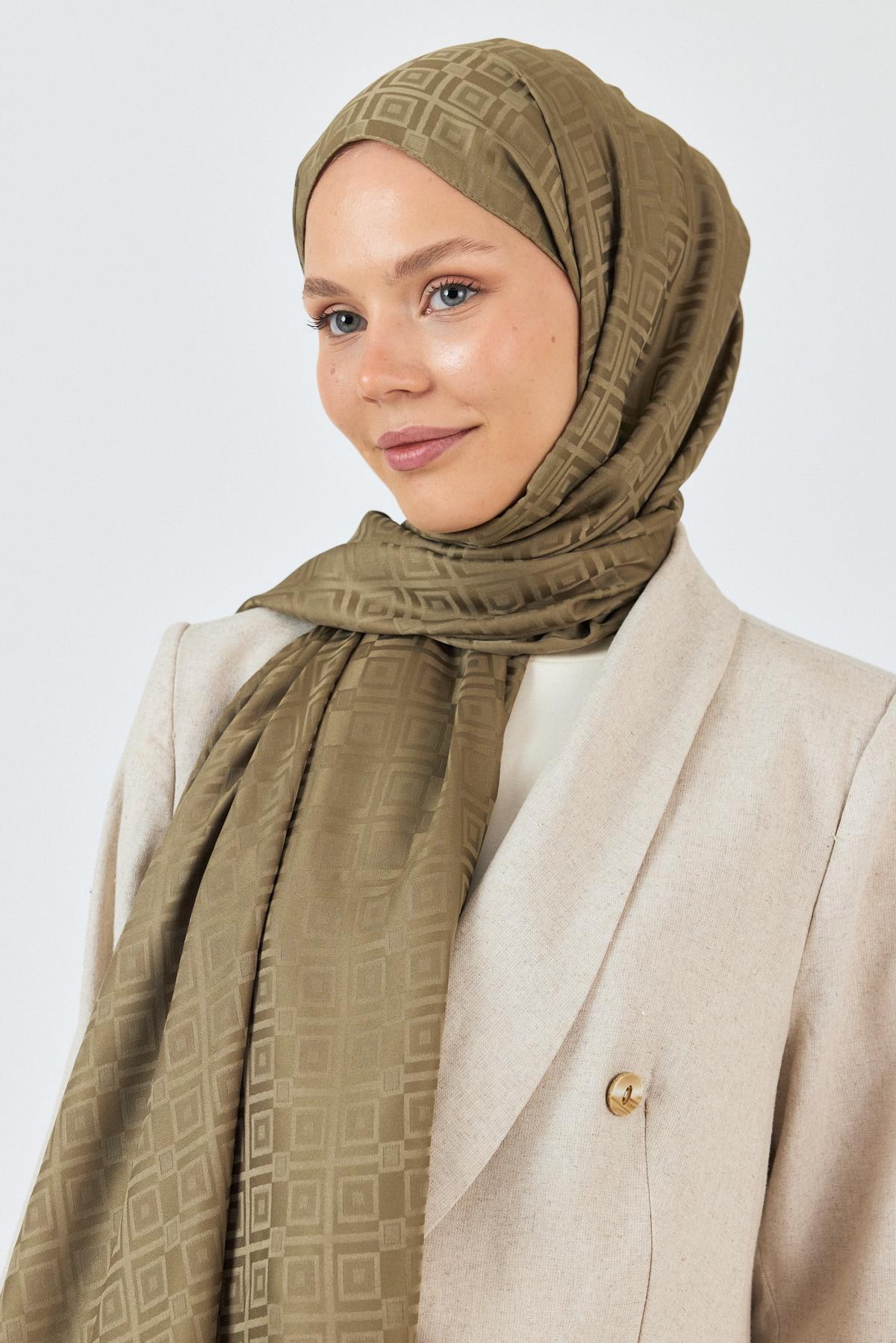 Haki Kare Desen Jakar Şal 5692 - 2