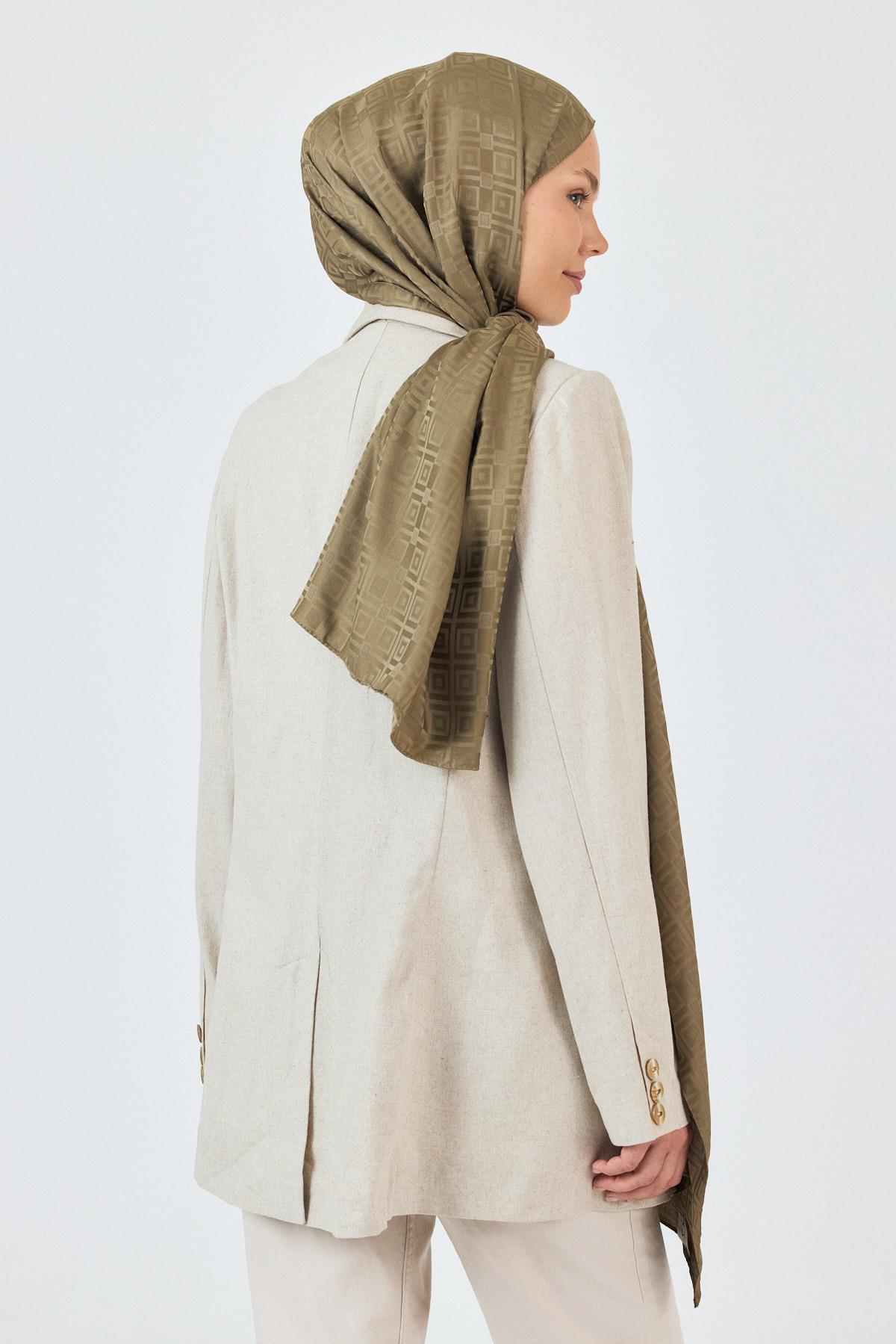 Haki Kare Desen Jakar Şal 5692 - 5