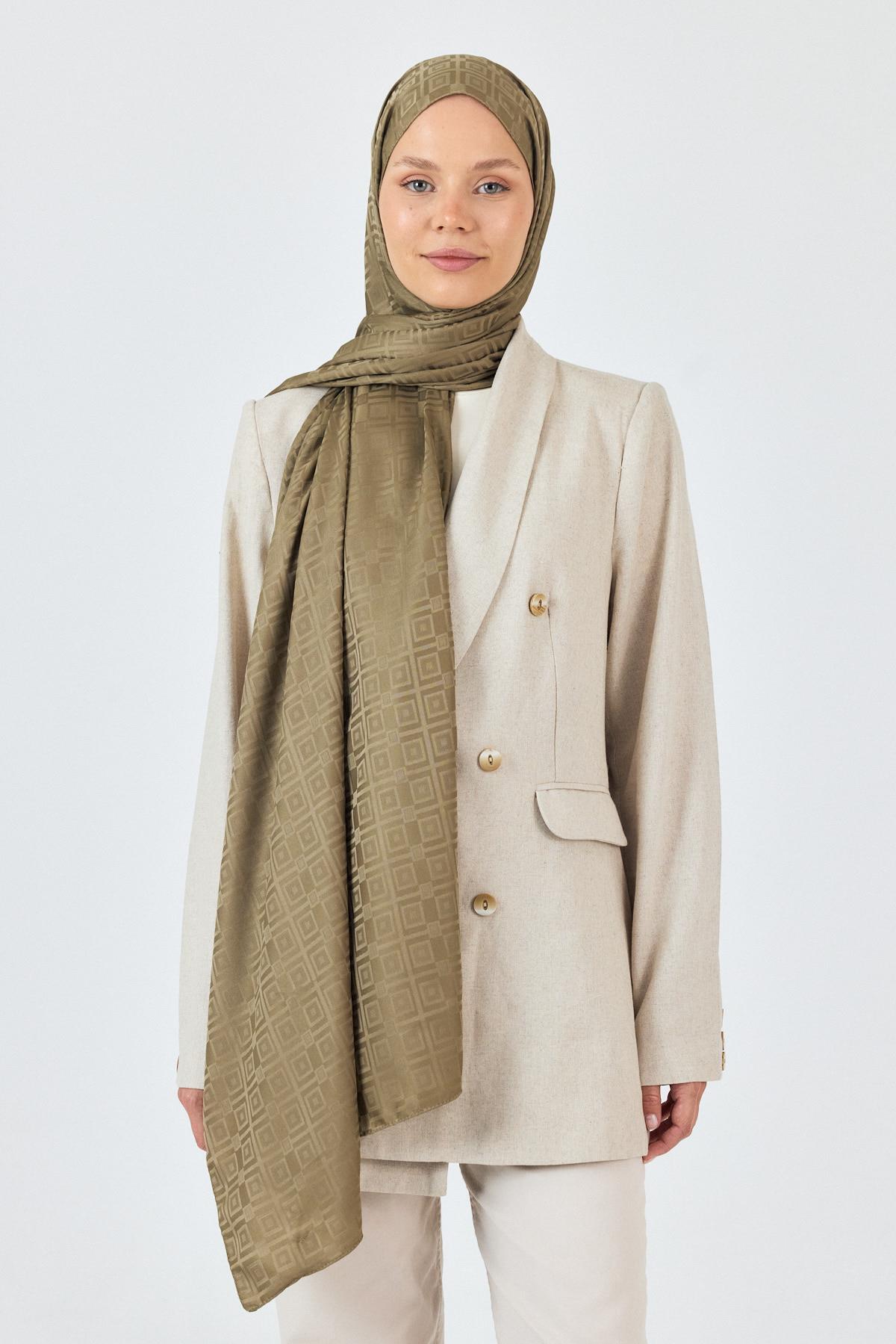 Haki Kare Desen Jakar Şal 5692 - 4