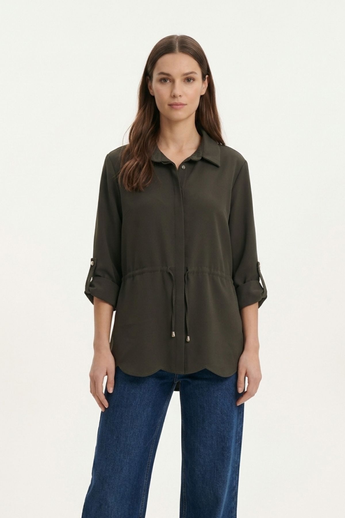 Haki Katlamalı Kol Bel Büzgülü Ceket 261134 - 1