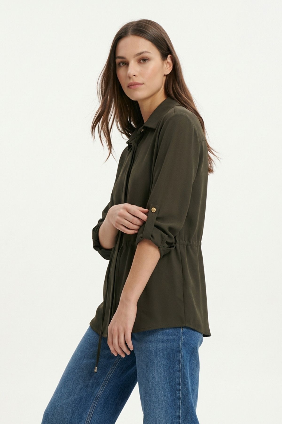 Haki Katlamalı Kol Bel Büzgülü Ceket 261134 - 3