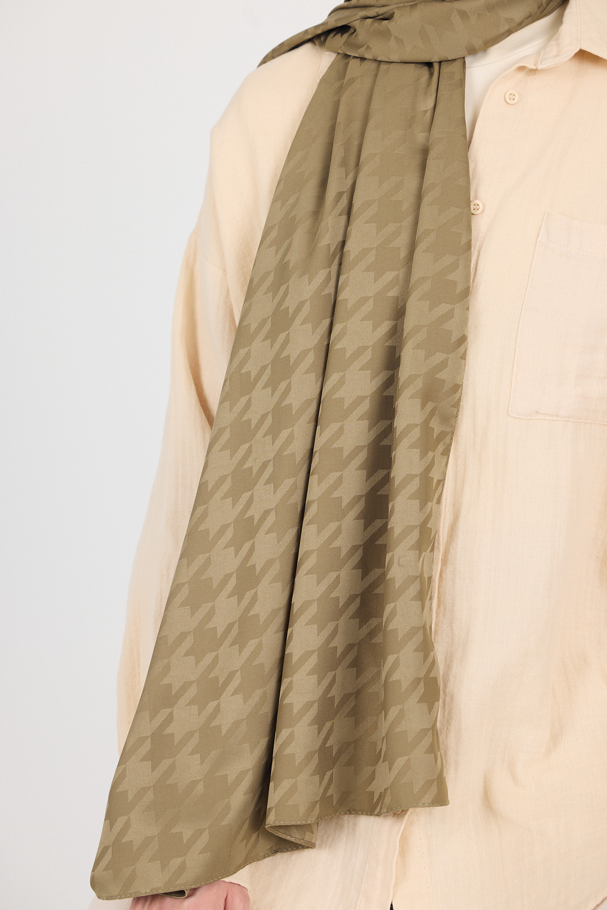 Haki Kazayağı Desenli Jakar Şal 5686 - 4