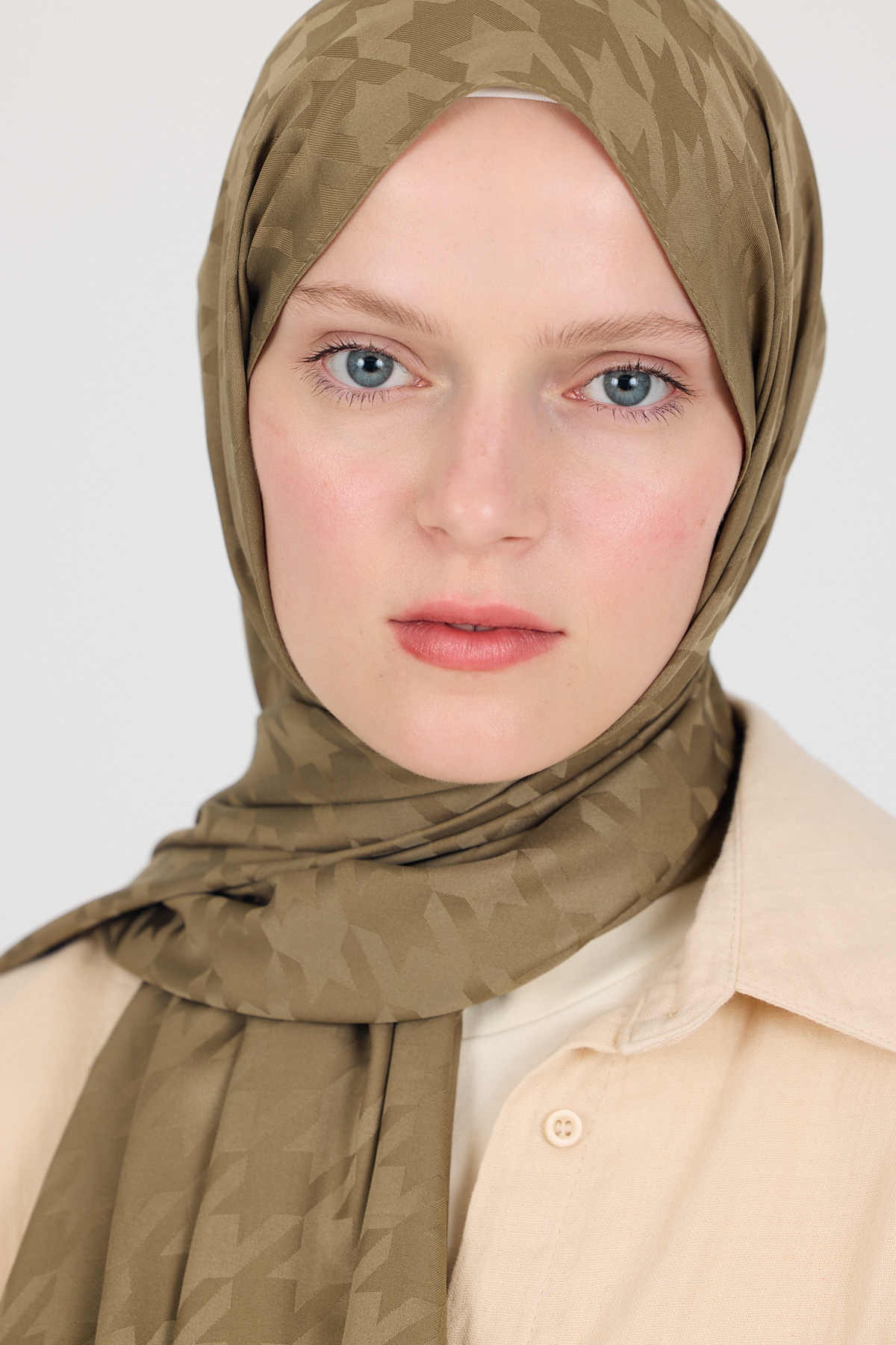 Haki Kazayağı Desenli Jakar Şal 5686 - 5