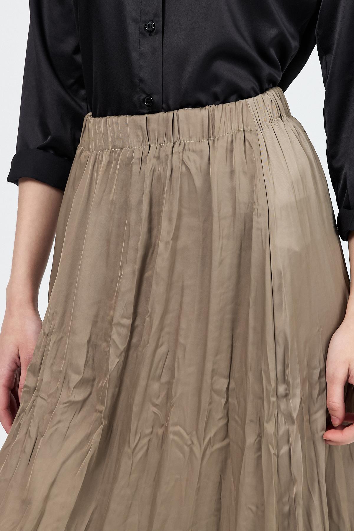 Haki Kraşlı Kırışık Kumaş Etek 9470 - RAYS