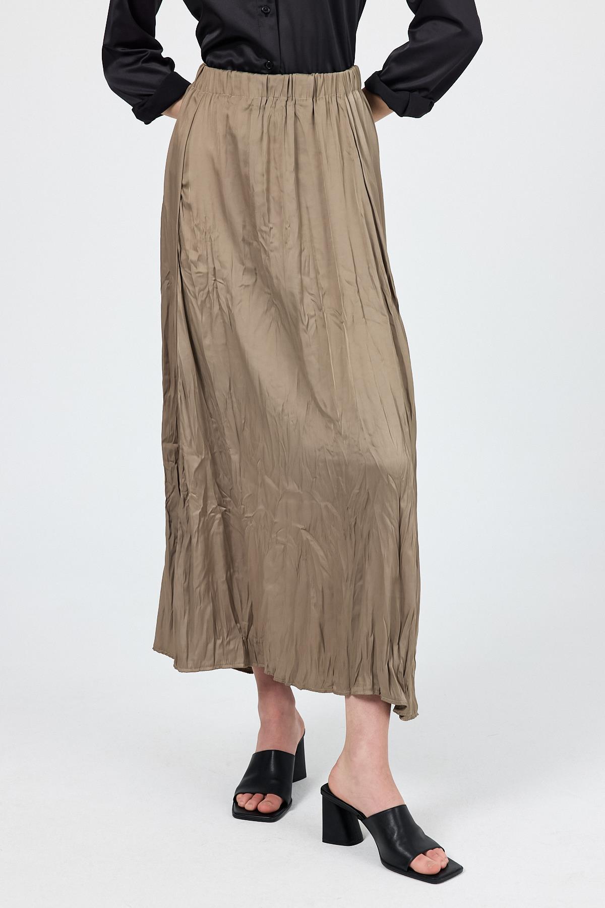 Haki Kraşlı Kırışık Kumaş Etek 9470 - 3