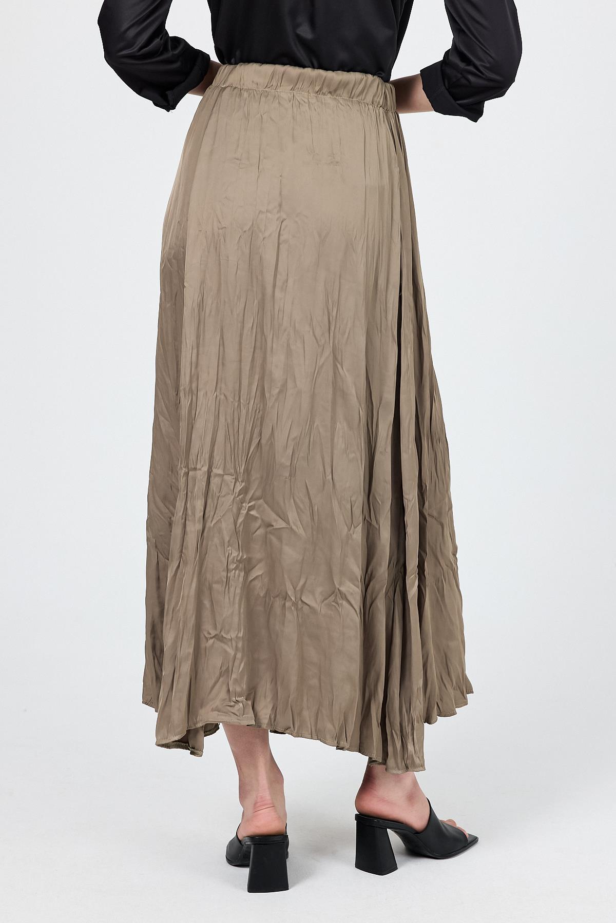 Haki Kraşlı Kırışık Kumaş Etek 9470 - 6