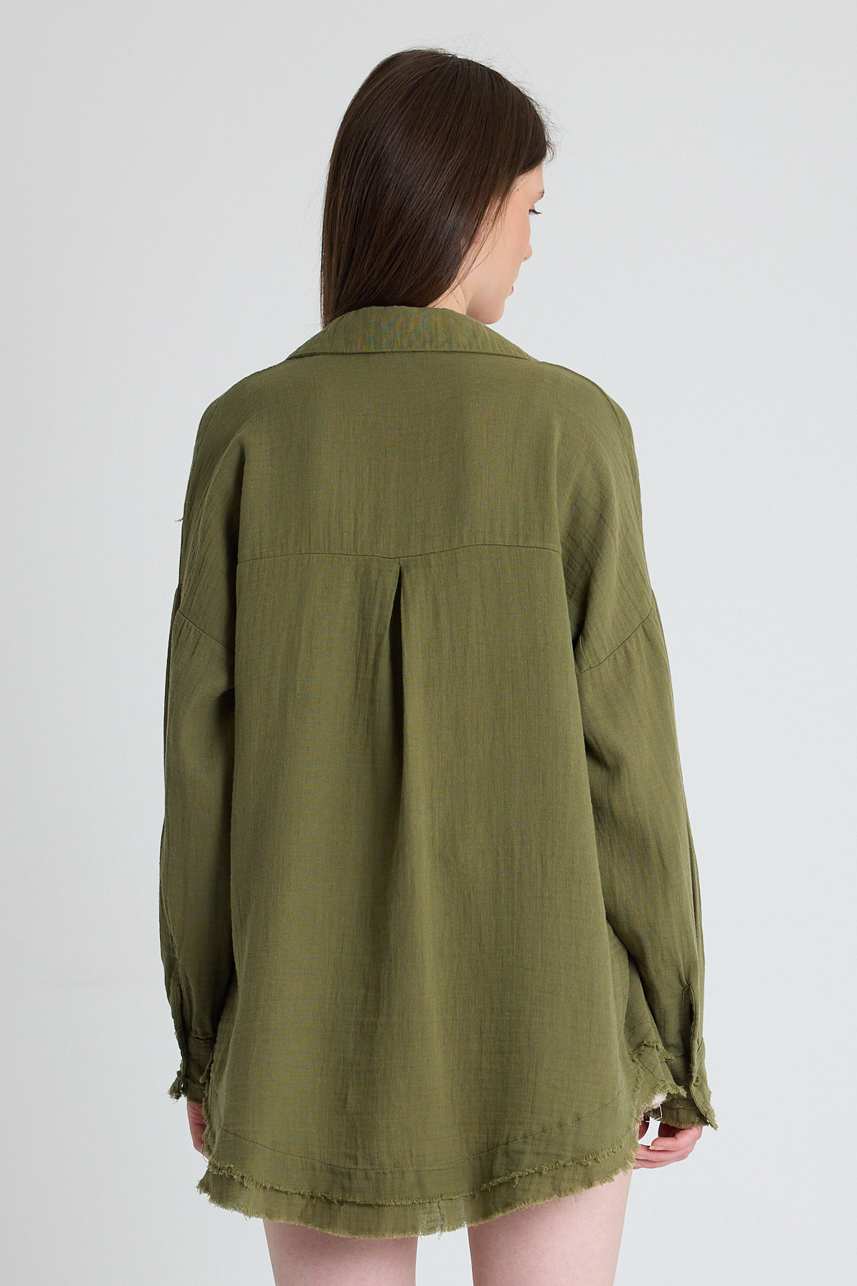 Haki Oversize %100 Pamuk Müslin Gömlek 4786A - 5