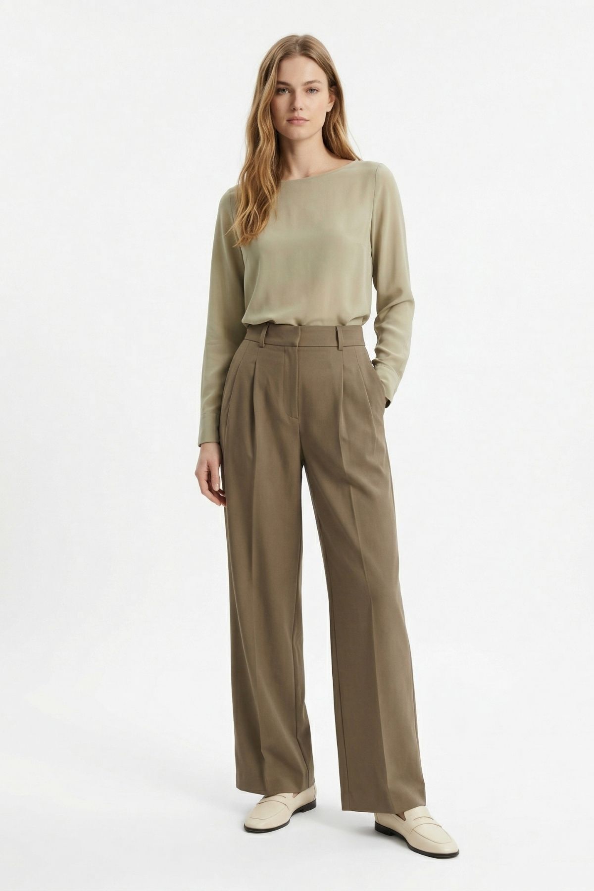 Haki Pileli Palazzo Pantolon 3871 - 2