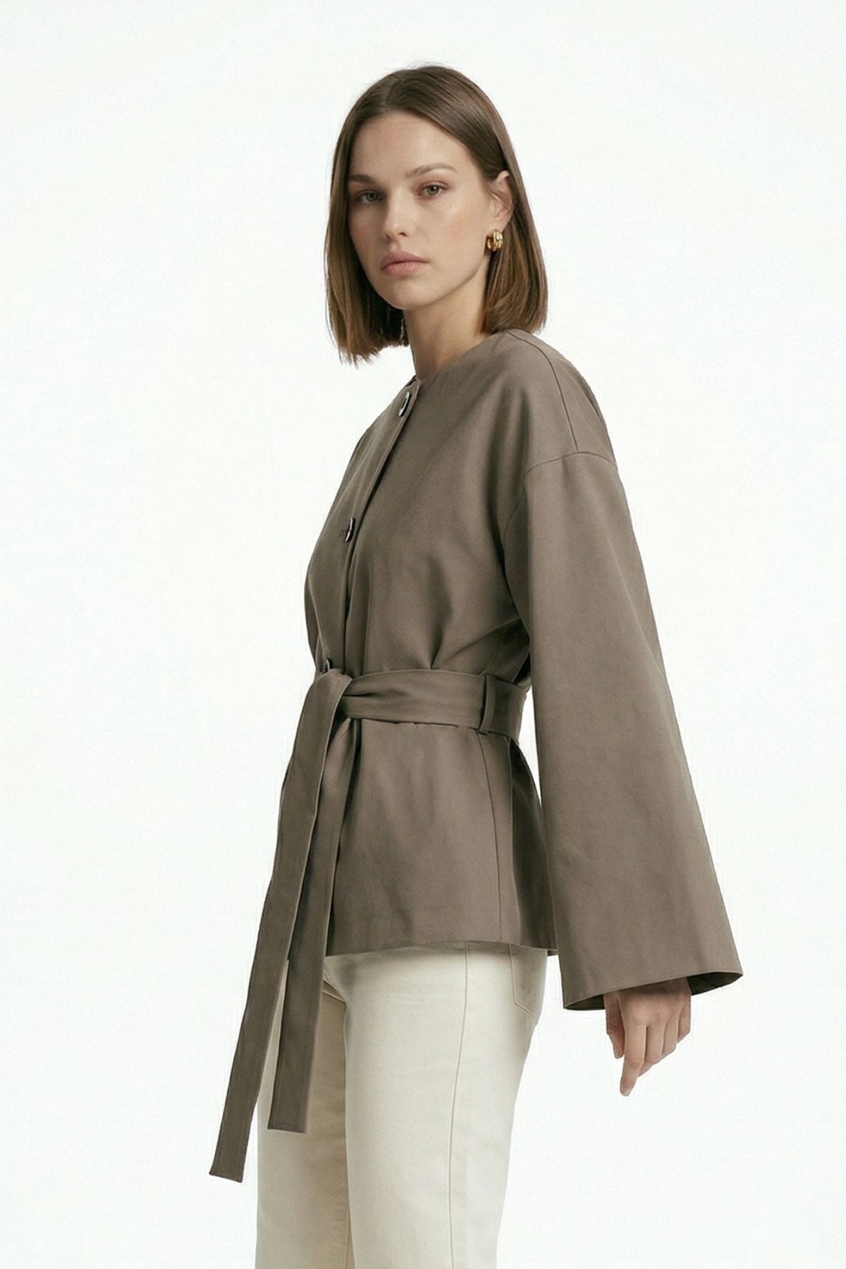 Haki Regular Fit Bisiklet Yaka Kuşaklı Ceket 7672 - RAYS (1)