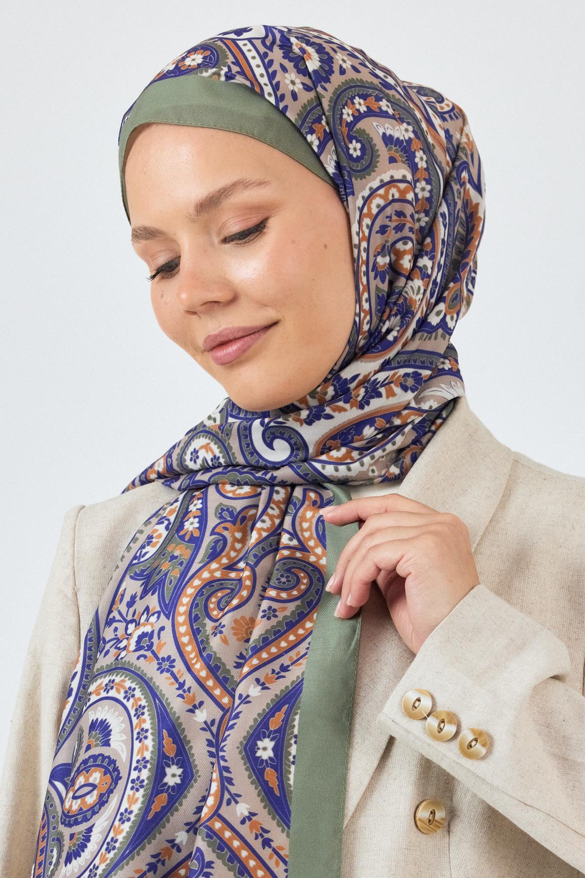 Haki Retro Desenli Şal 4004 - 3