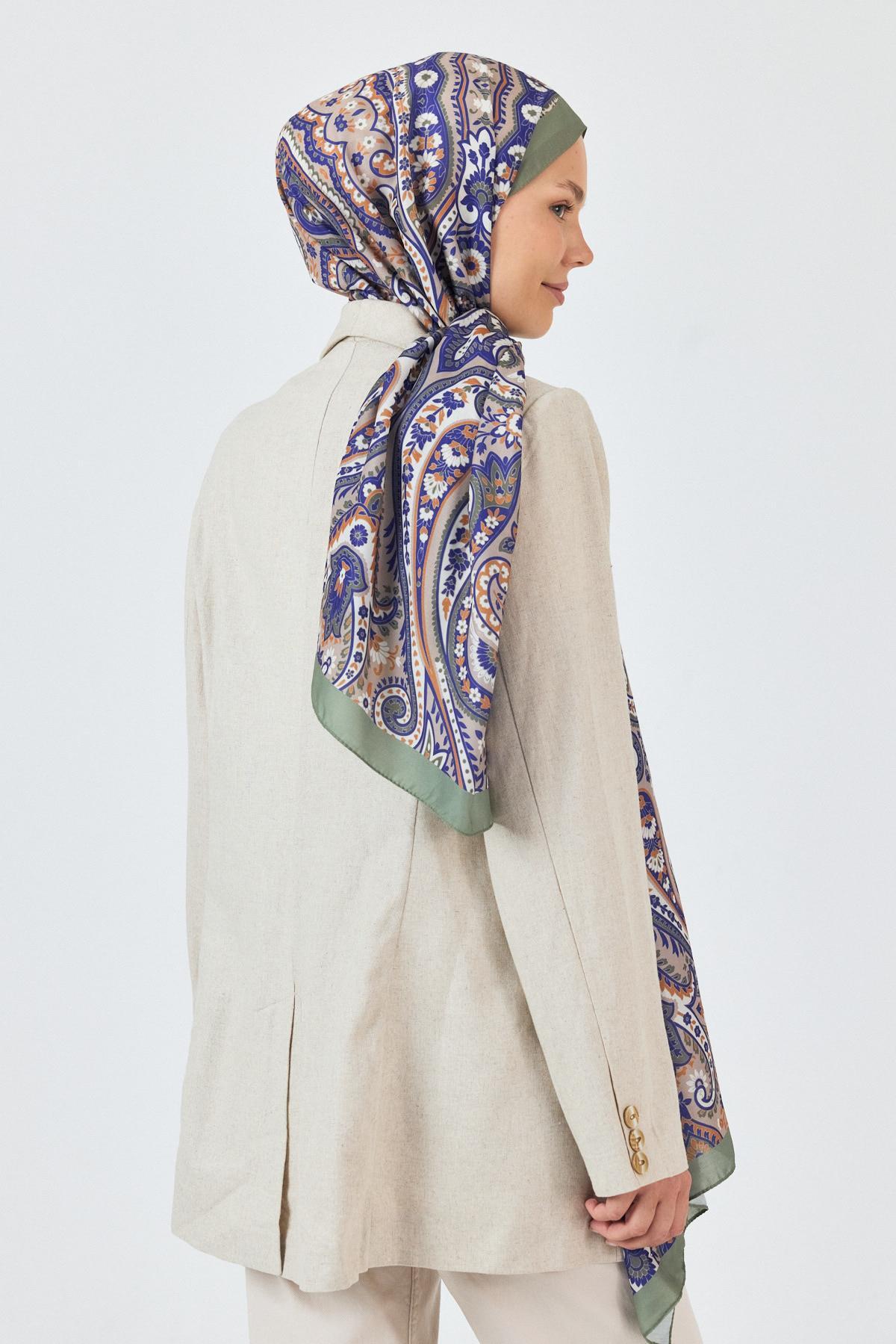 Haki Retro Desenli Şal 4004 - 4