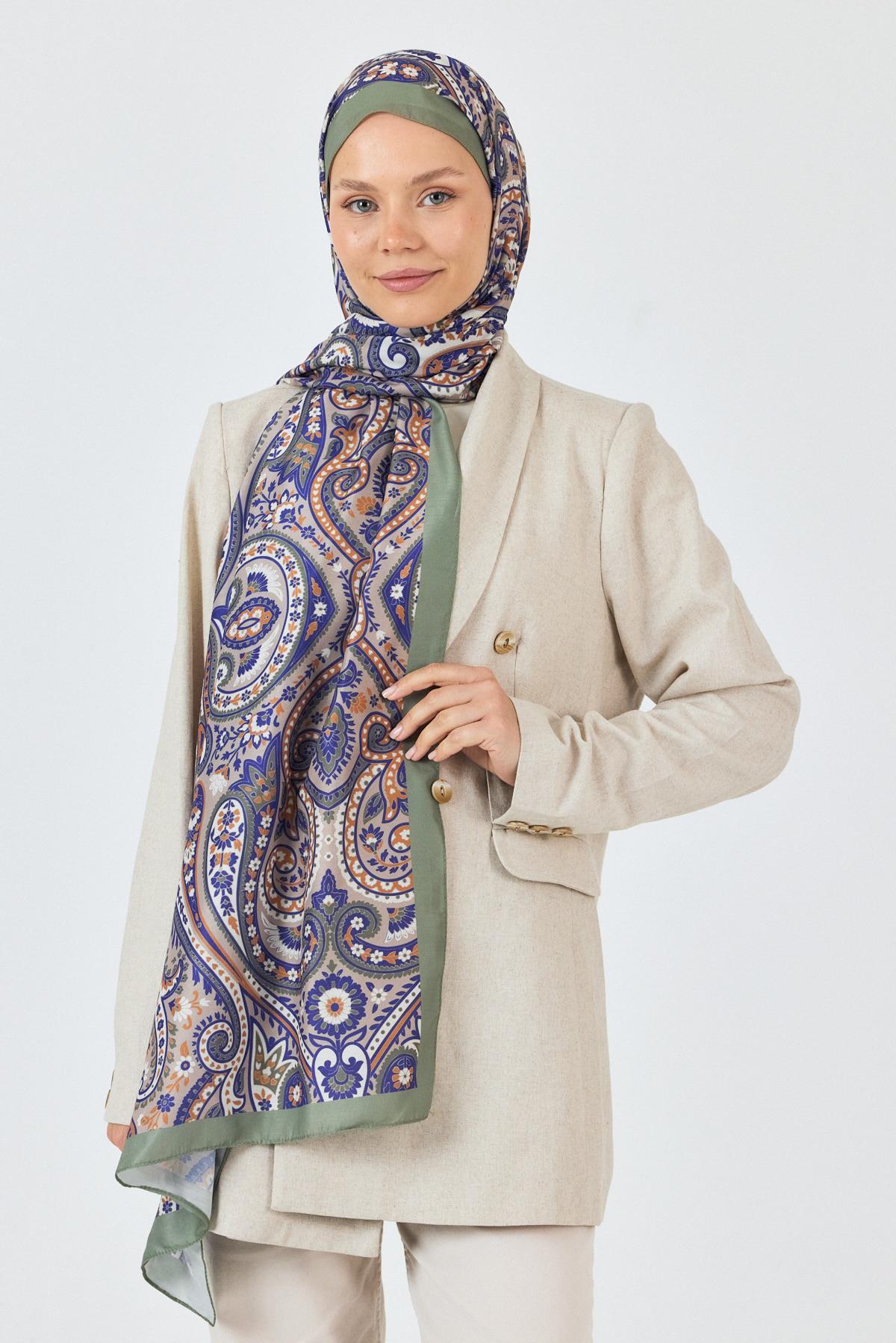 Haki Retro Desenli Şal 4004 - 2