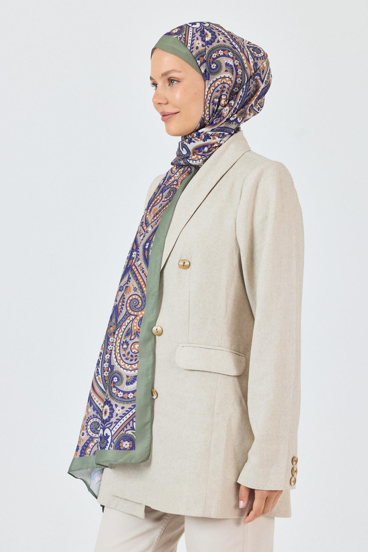 Haki Retro Desenli Şal 4004 - 5