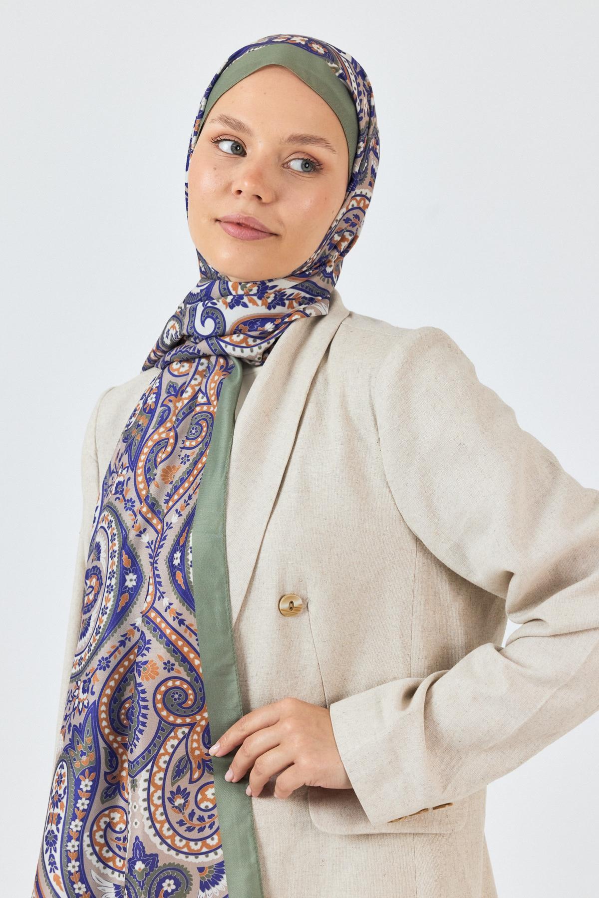 Haki Retro Desenli Şal 4004 - 6