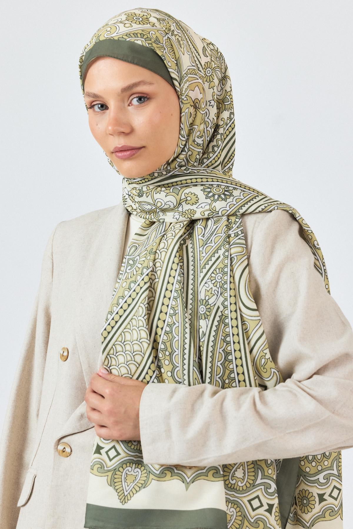 Haki Retro Desenli Şal 5684 - 3