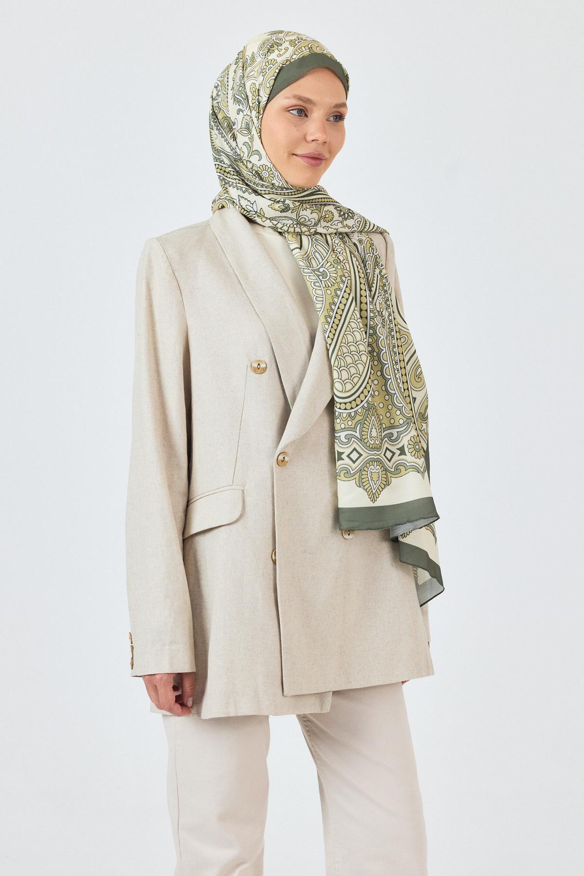 Haki Retro Desenli Şal 5684 - 6