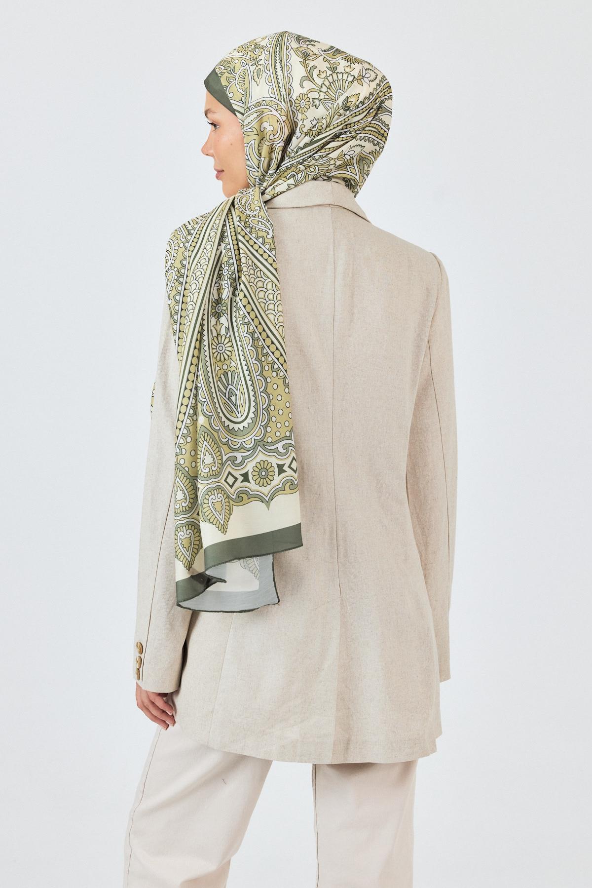 Haki Retro Desenli Şal 5684 - 4