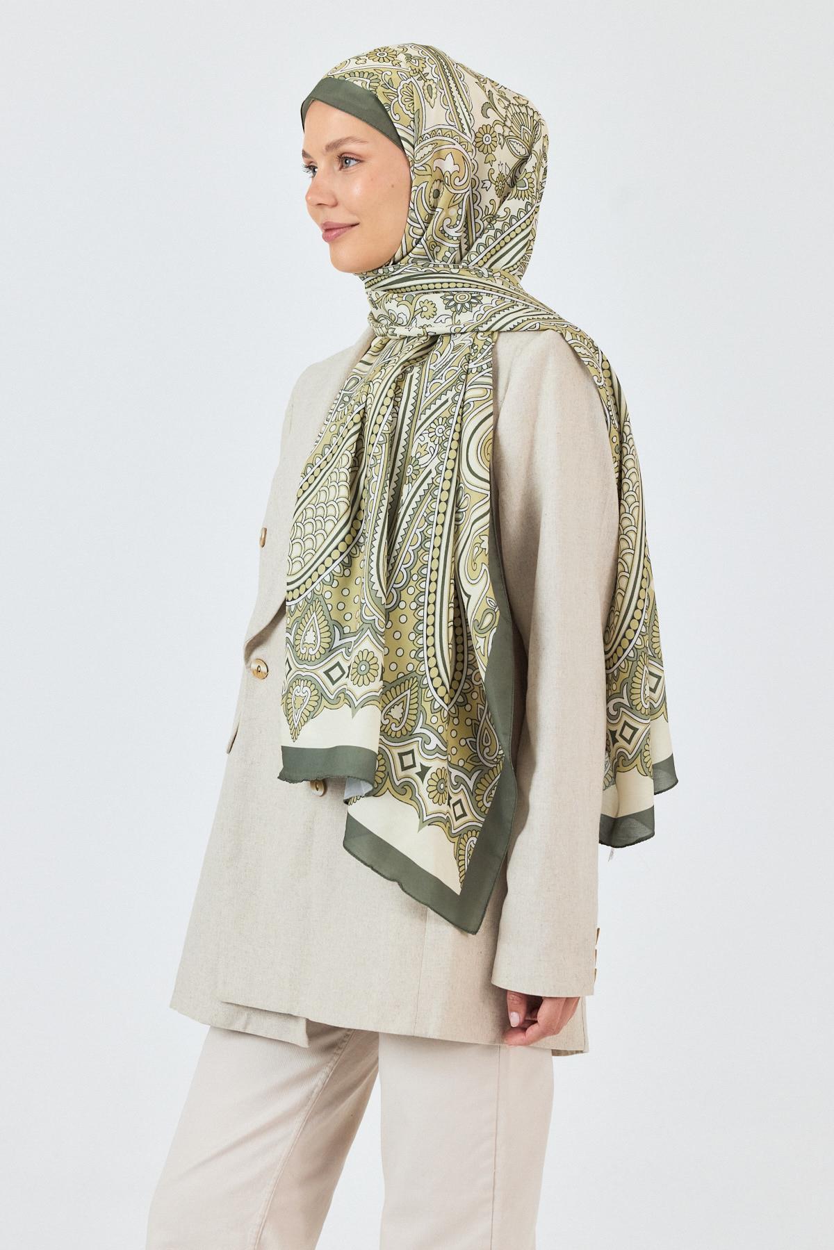 Haki Retro Desenli Şal 5684 - 5