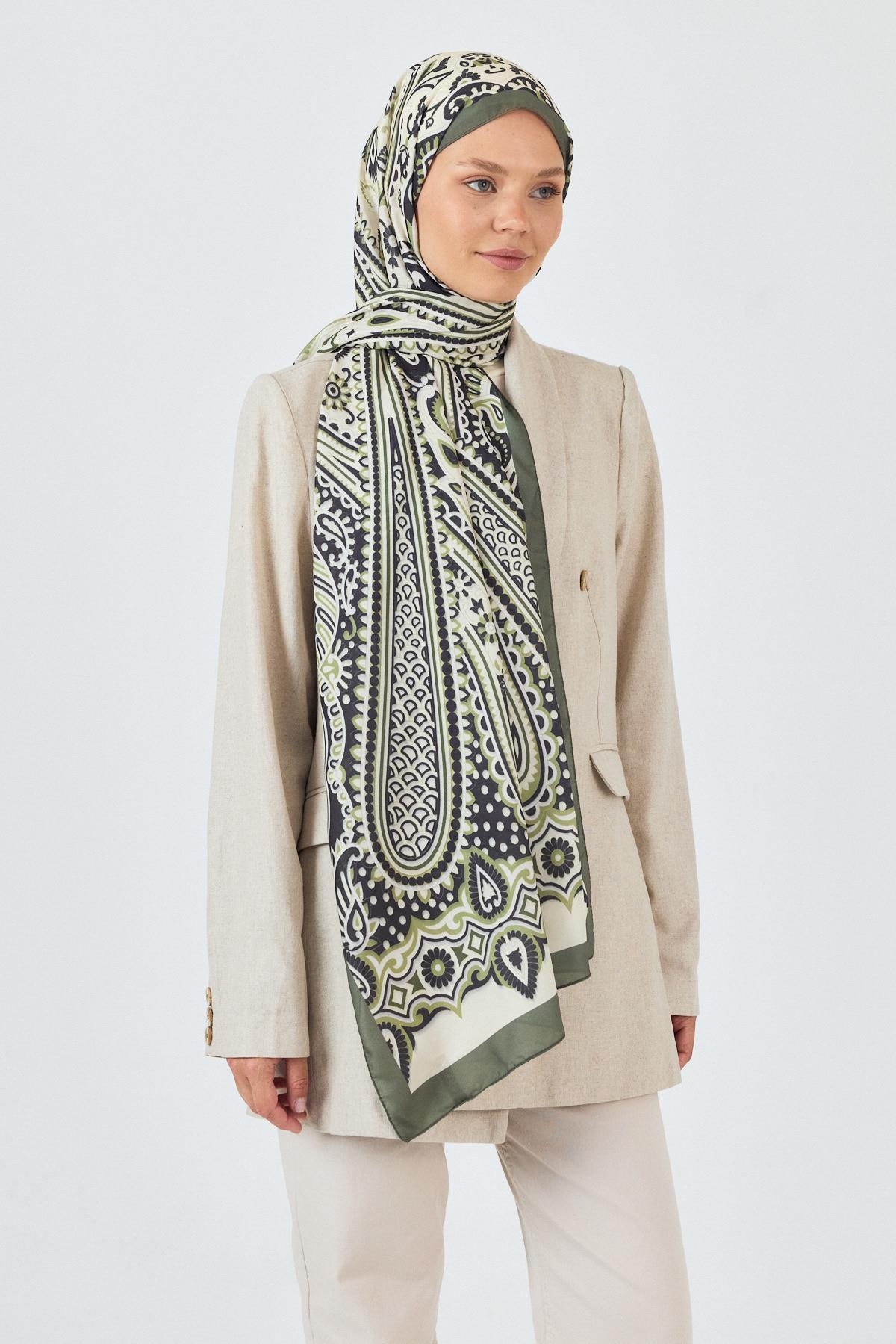 Haki-Siyah Retro Desenli Şal 5684 - 6