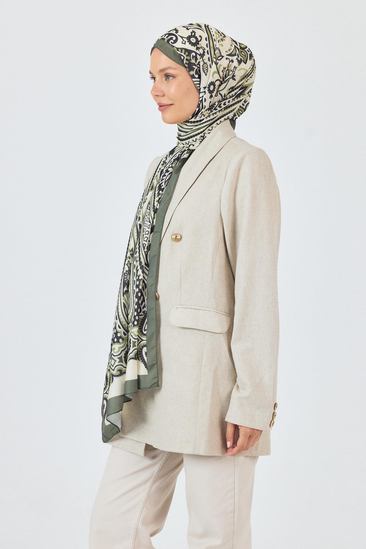 Haki-Siyah Retro Desenli Şal 5684 - 5