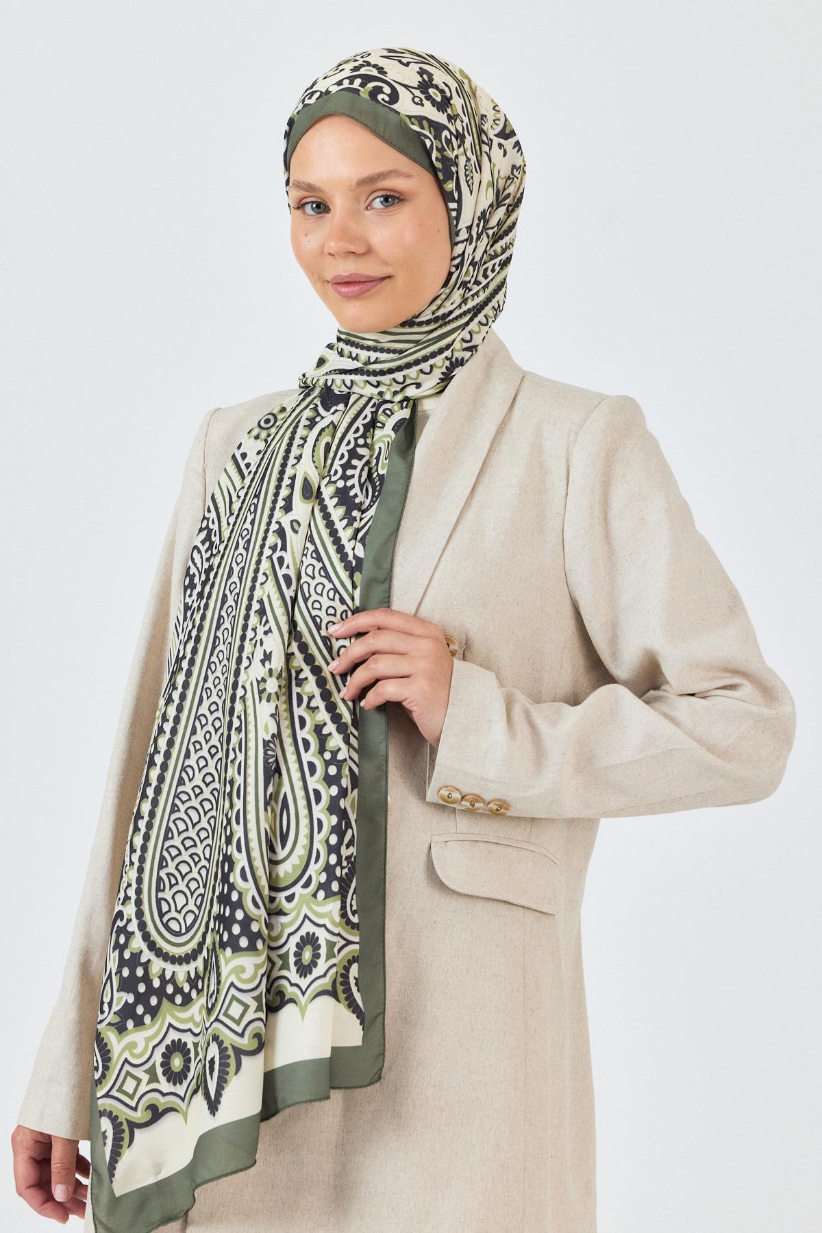 Haki-Siyah Retro Desenli Şal 5684 - 7