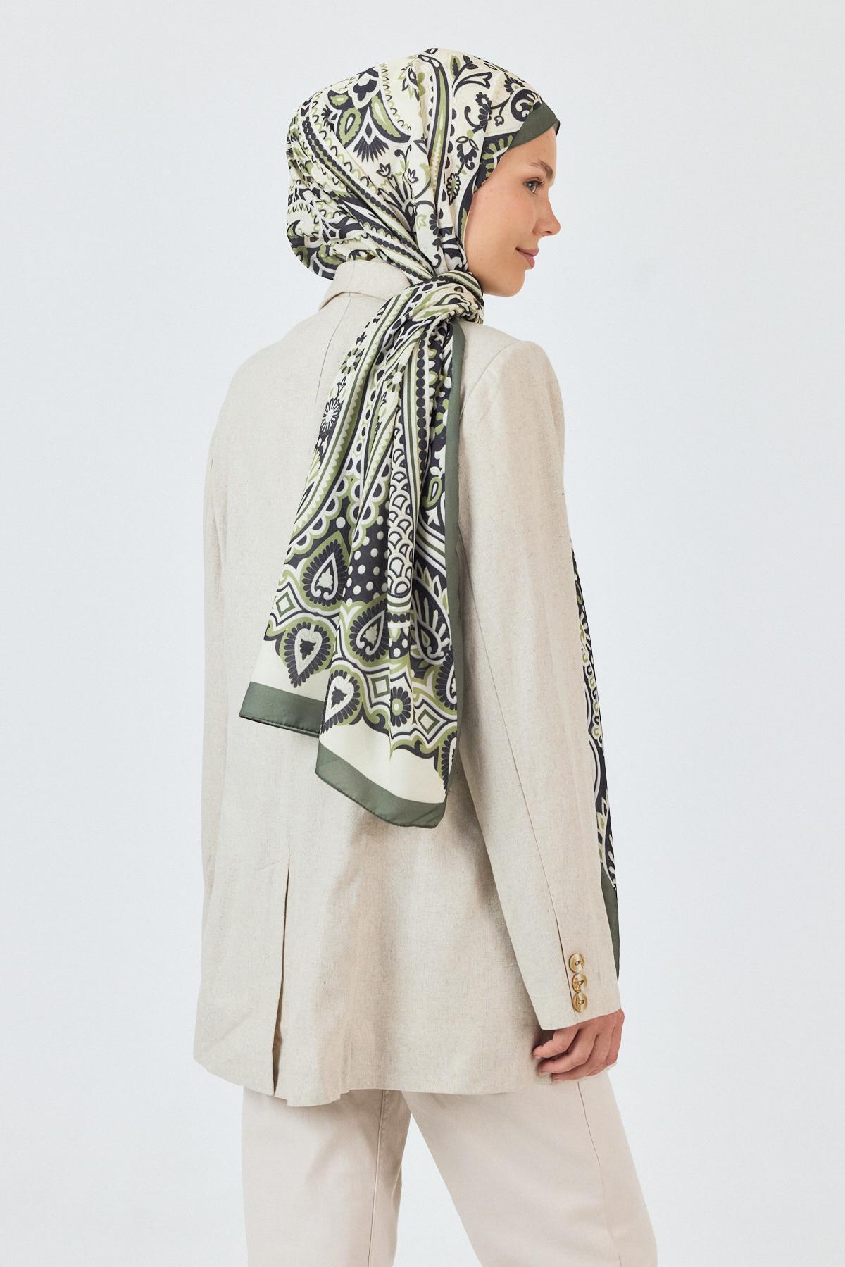 Haki-Siyah Retro Desenli Şal 5684 - 3