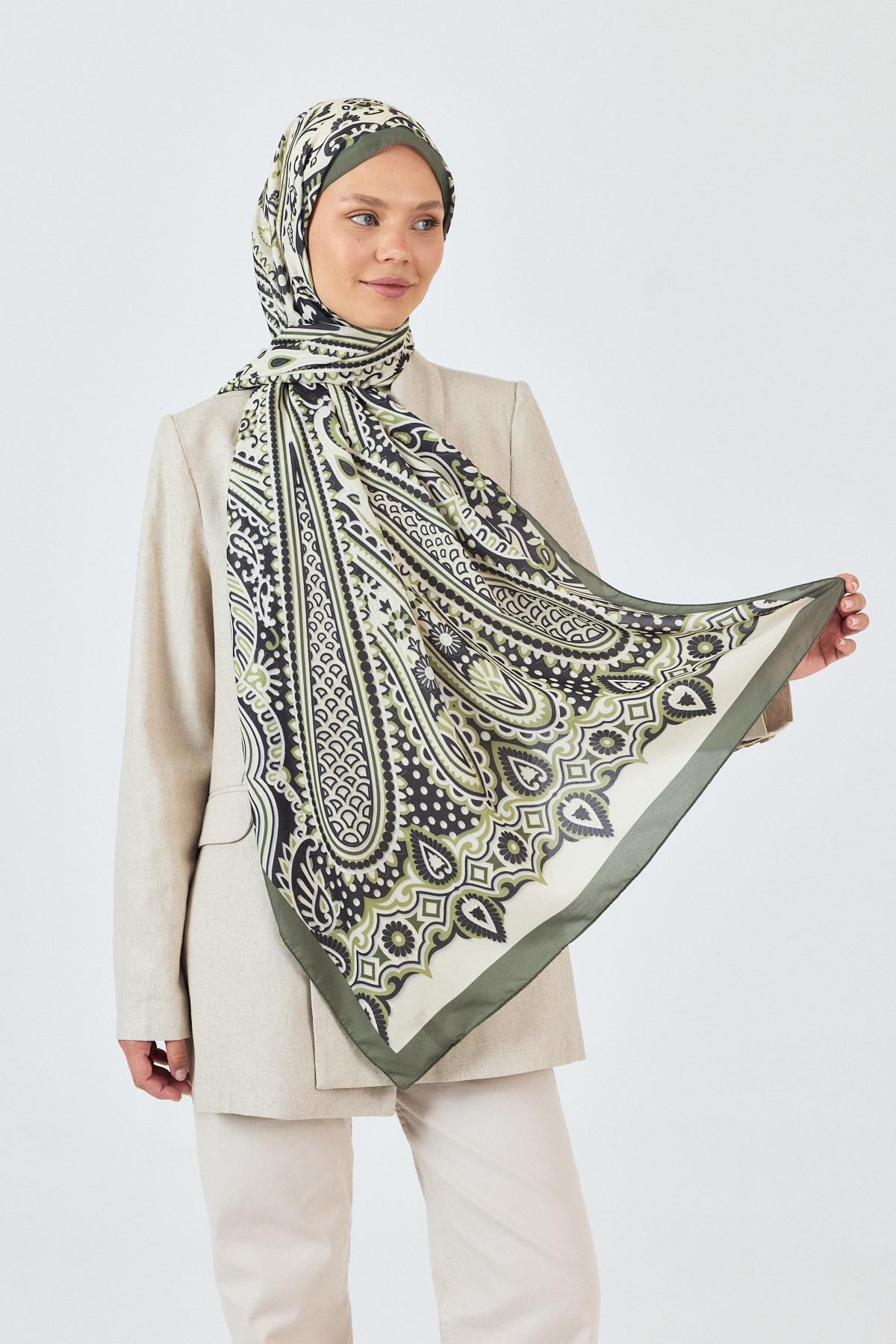 Haki-Siyah Retro Desenli Şal 5684 - 4