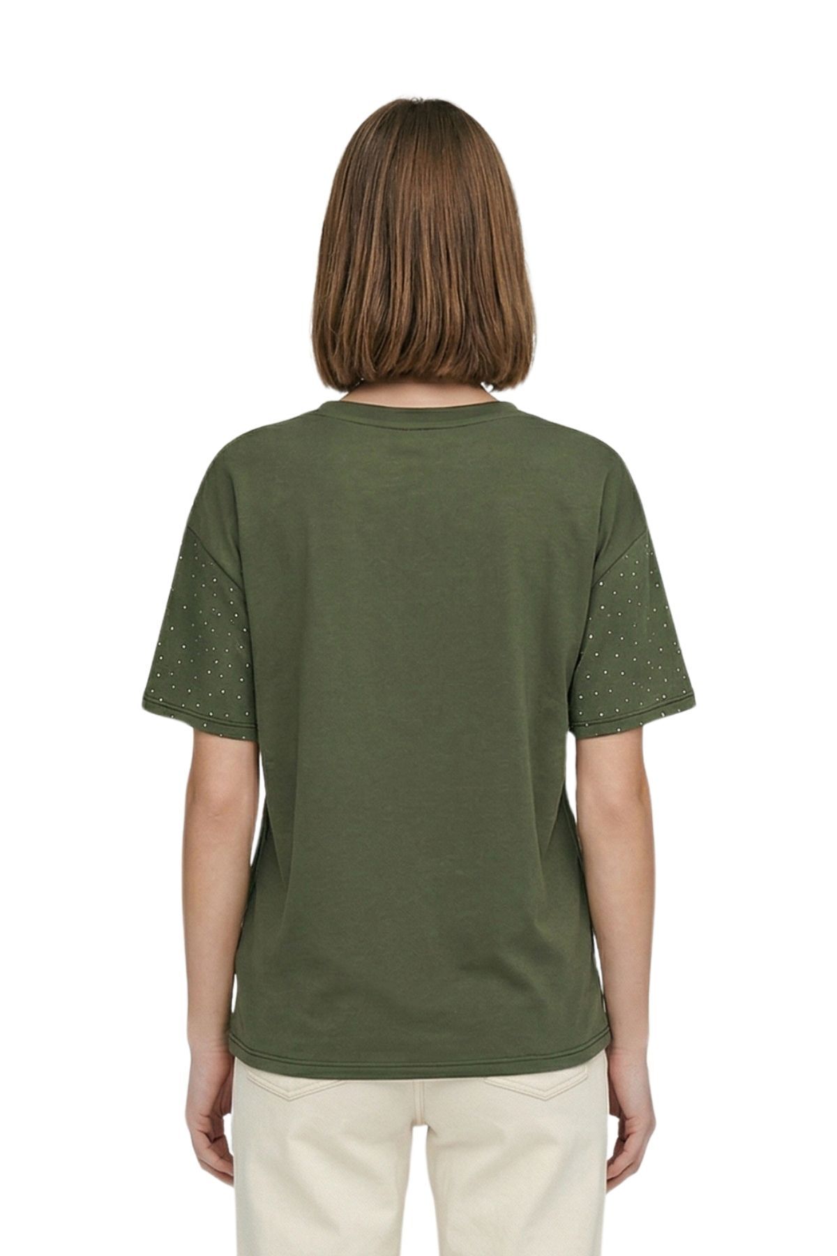 Haki Taşlı V Yaka Kısa Kol Tişört 1761 - 3