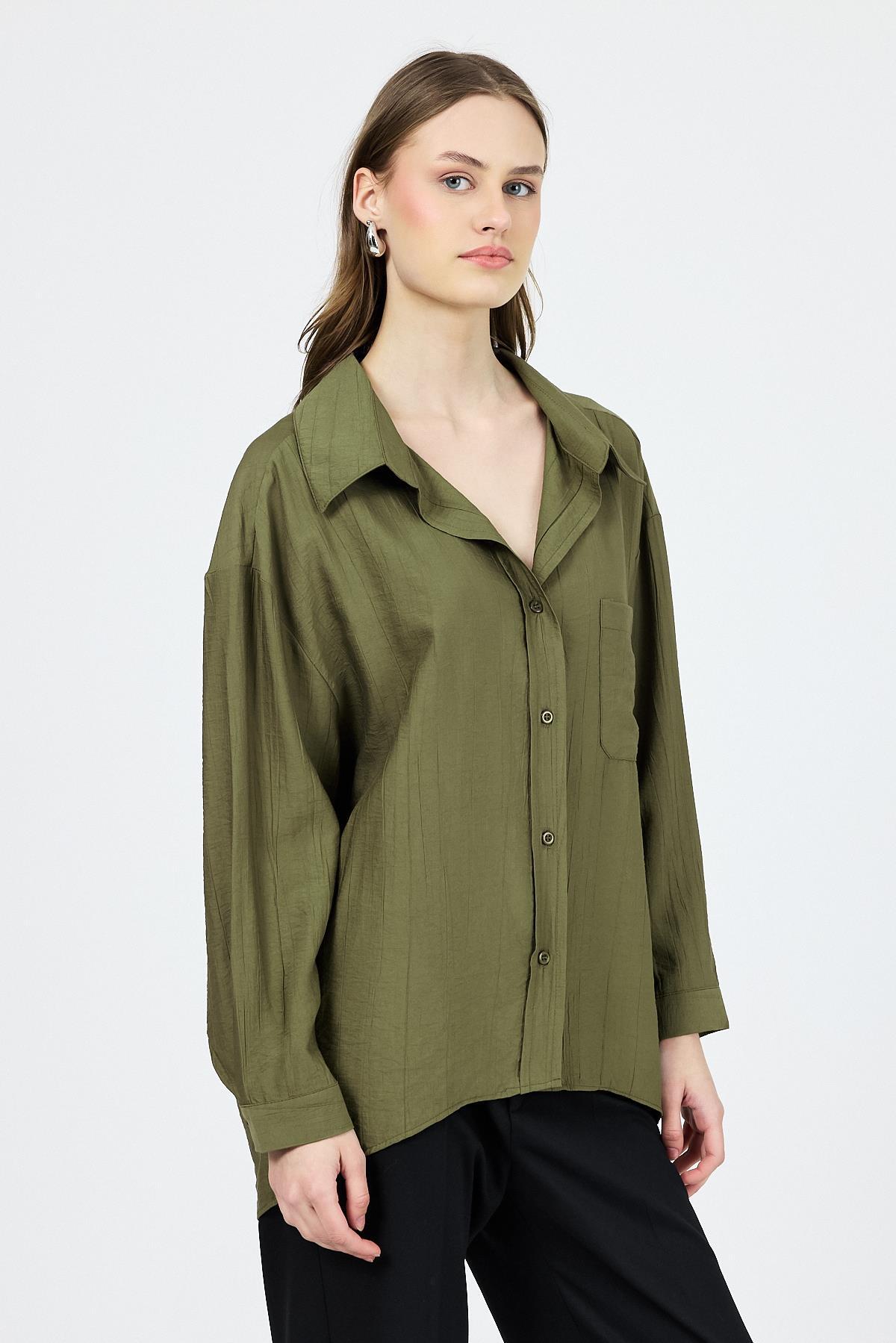 Haki Tek Cep Detaylı Dokuma Gömlek 4641A - RAYS