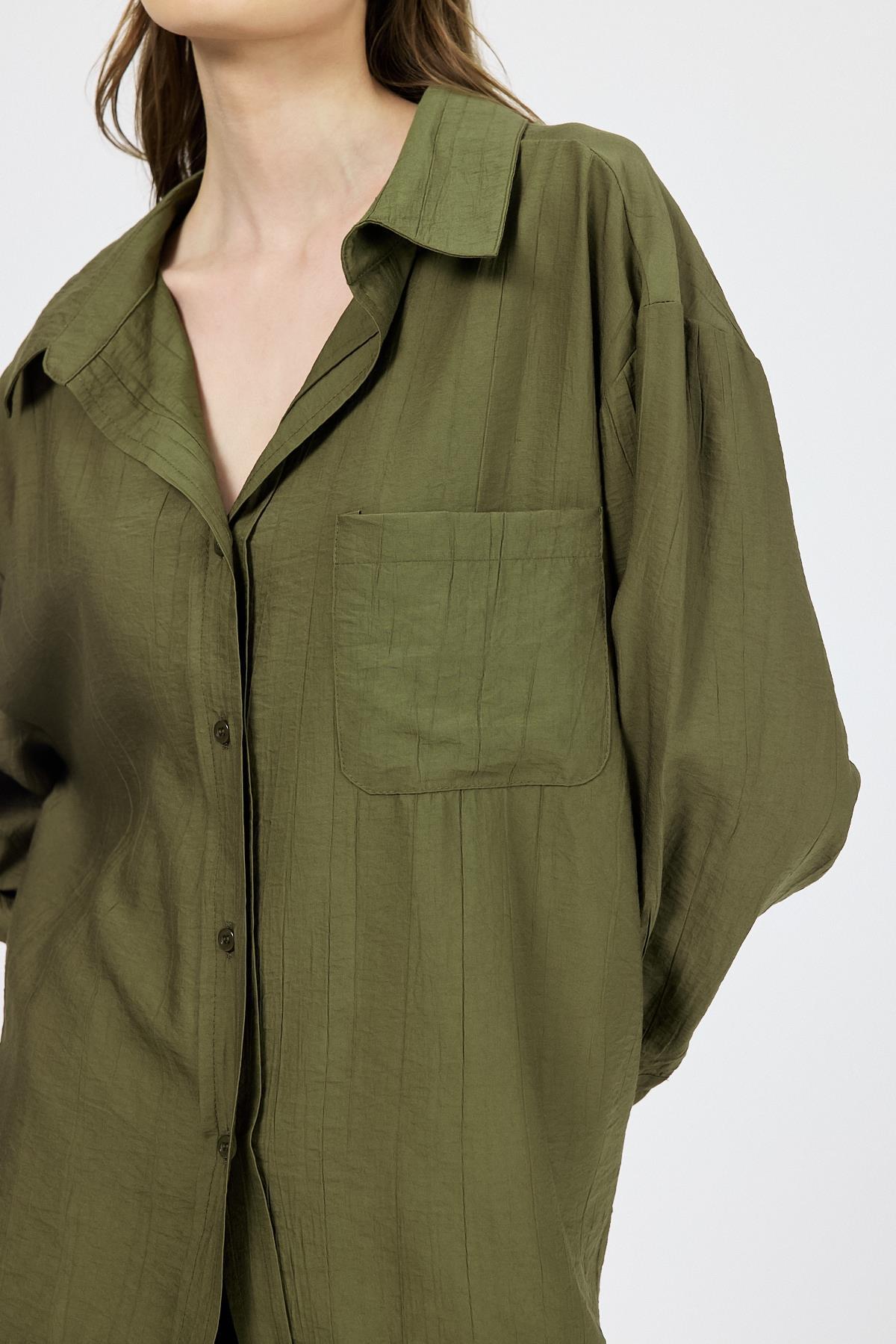 Haki Tek Cep Detaylı Dokuma Gömlek 4641A - RAYS