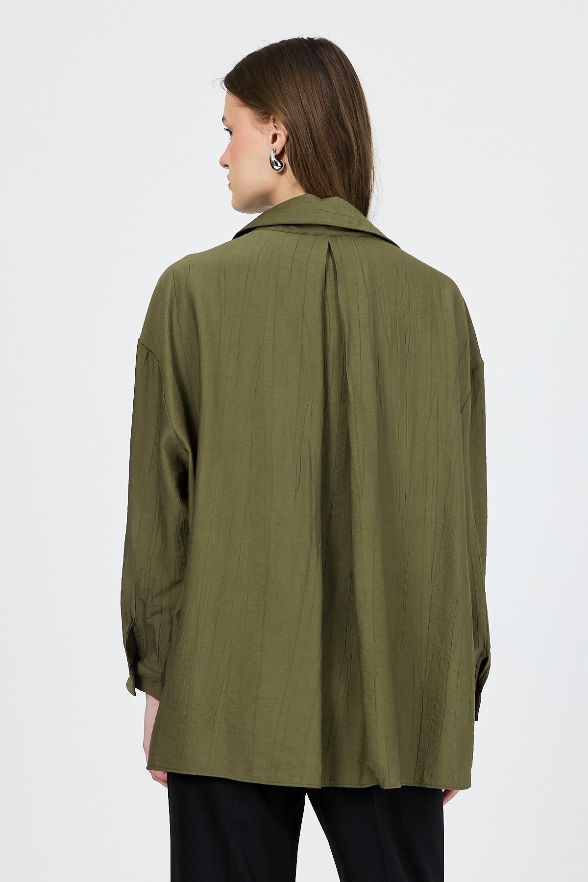 Haki Tek Cep Detaylı Dokuma Gömlek 4641A - 5