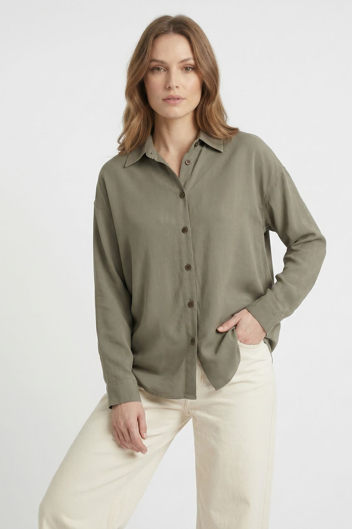 Haki Uzun Kol Pamuklu Gömlek 005 