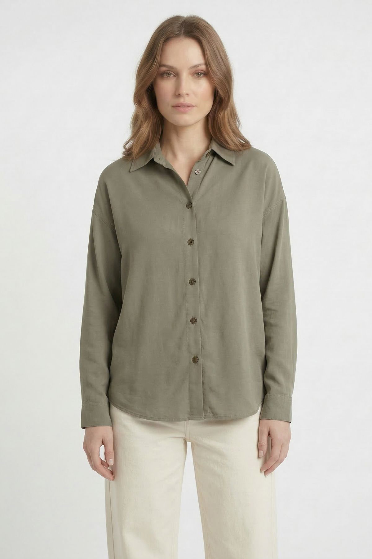 Haki Uzun Kol Pamuklu Gömlek 005 - 2