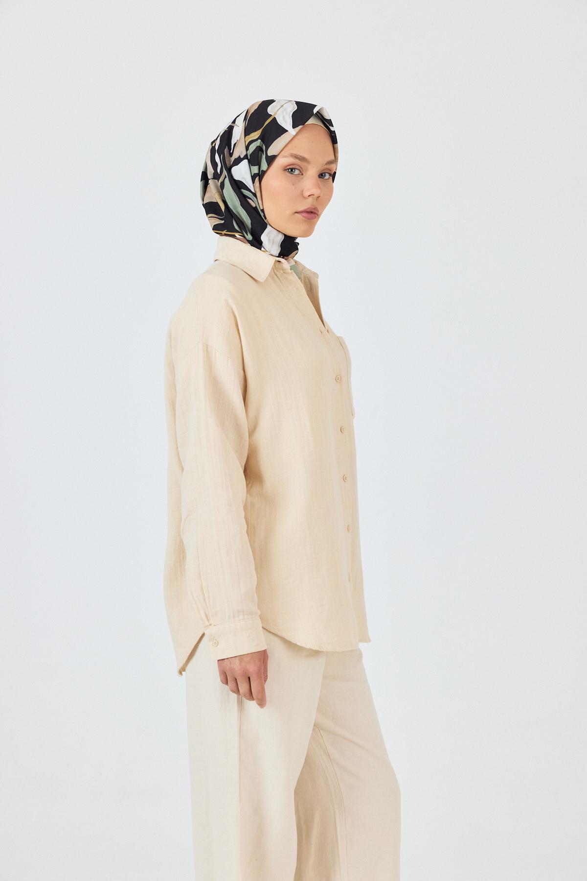 Haki Yaprak Desenli Eşarp 3004 - 8