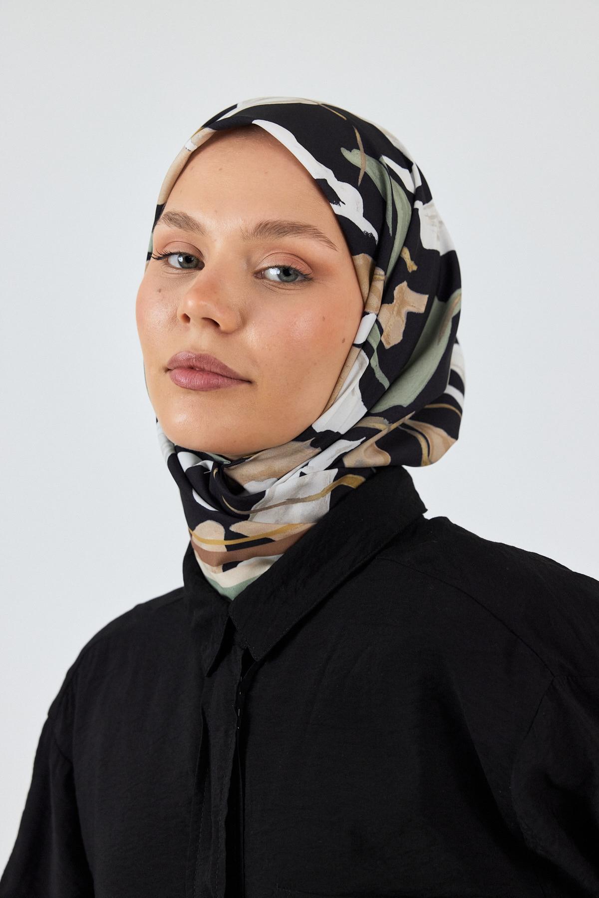 Haki Yaprak Desenli Eşarp 3004 - 6