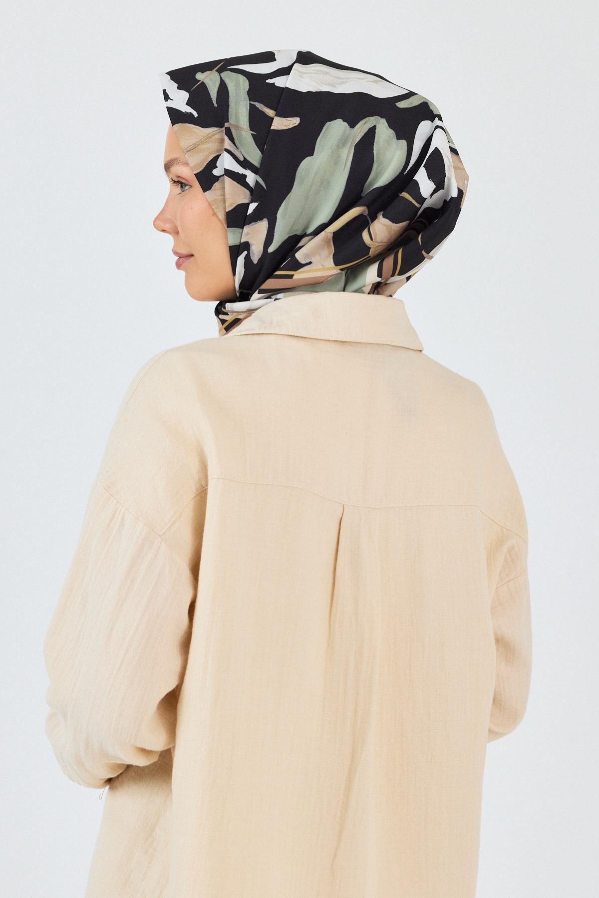 Haki Yaprak Desenli Eşarp 3004 - 7