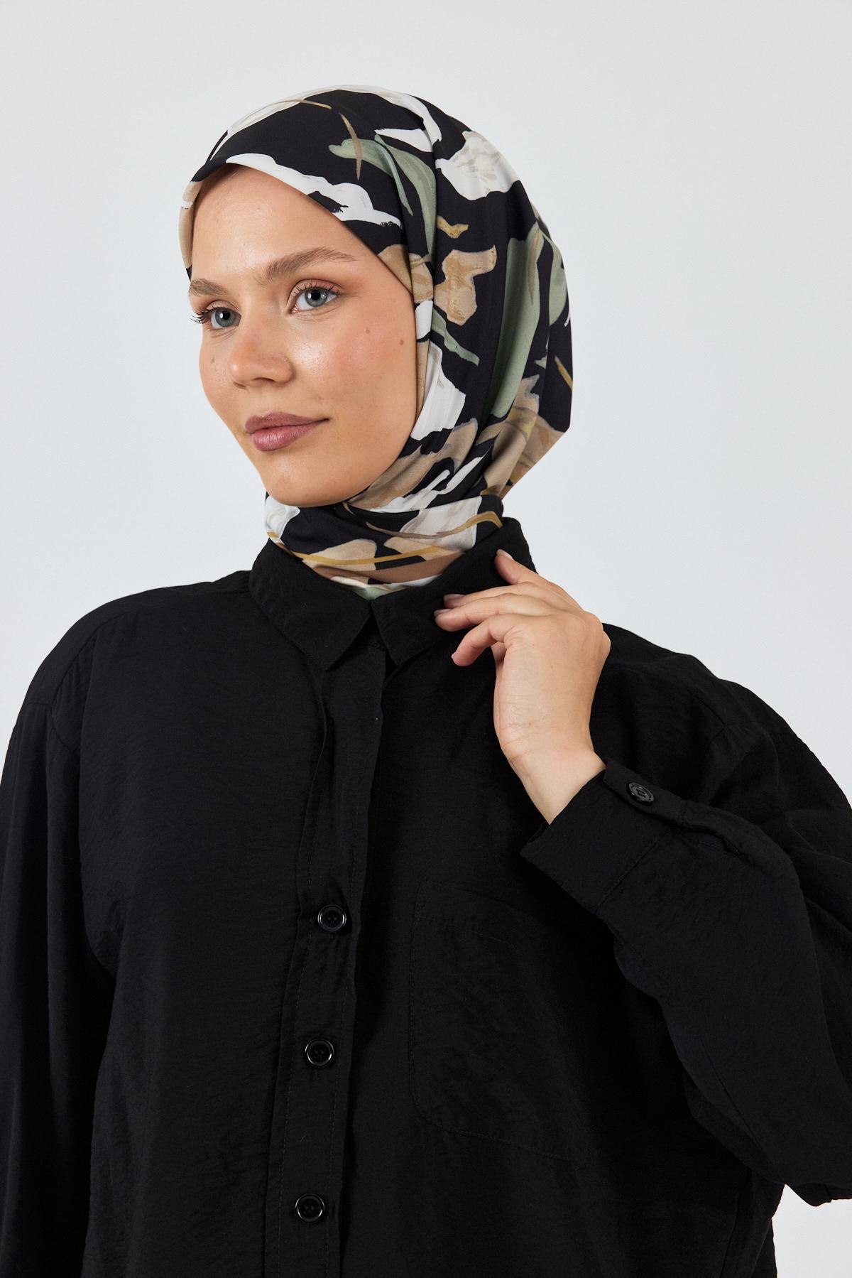 Haki Yaprak Desenli Eşarp 3004 - 1