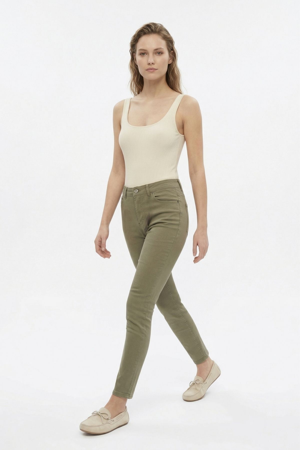 Haki Yüksek Bel Likralı Pantolon 4206 - 1