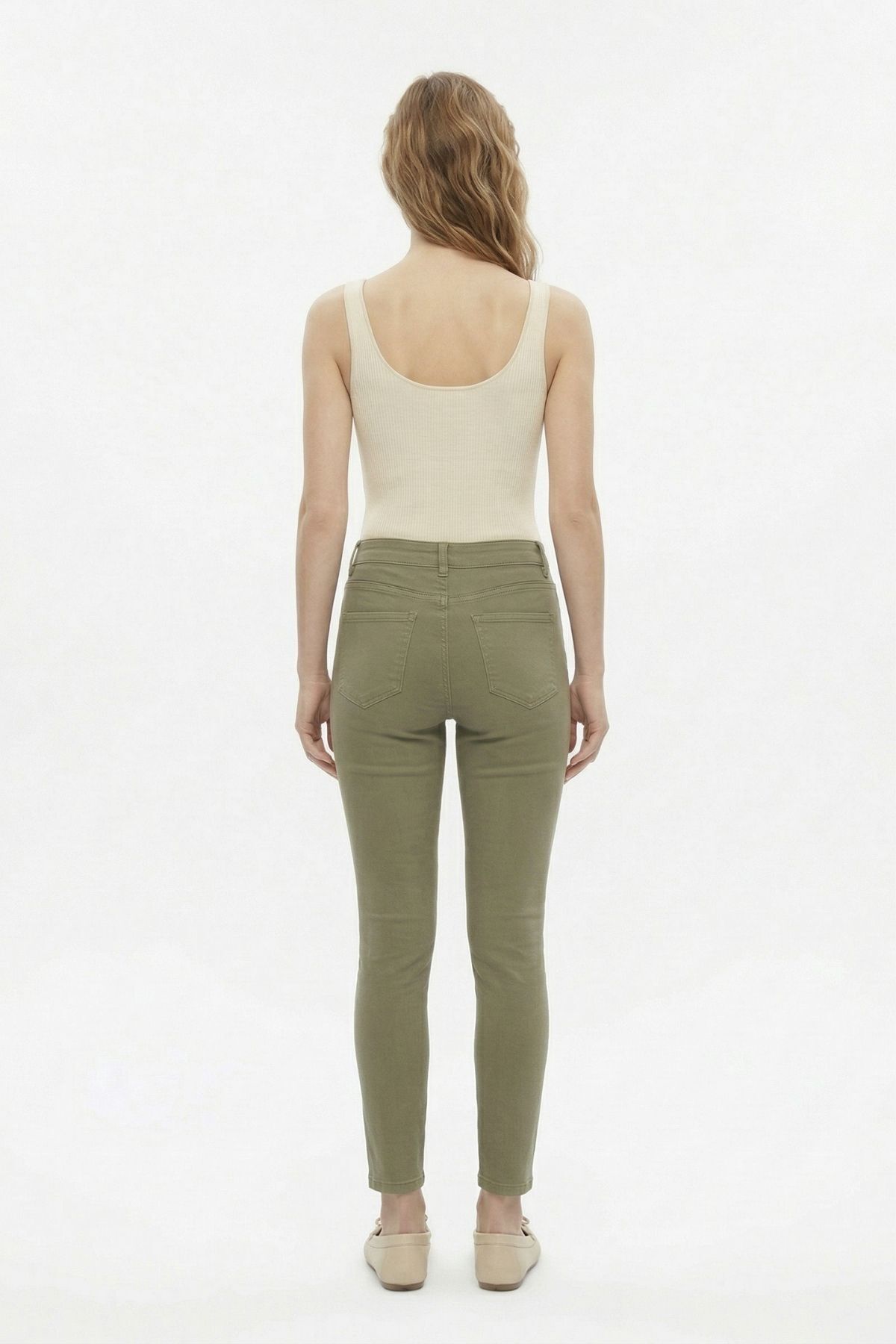 Haki Yüksek Bel Likralı Pantolon 4206 - 3