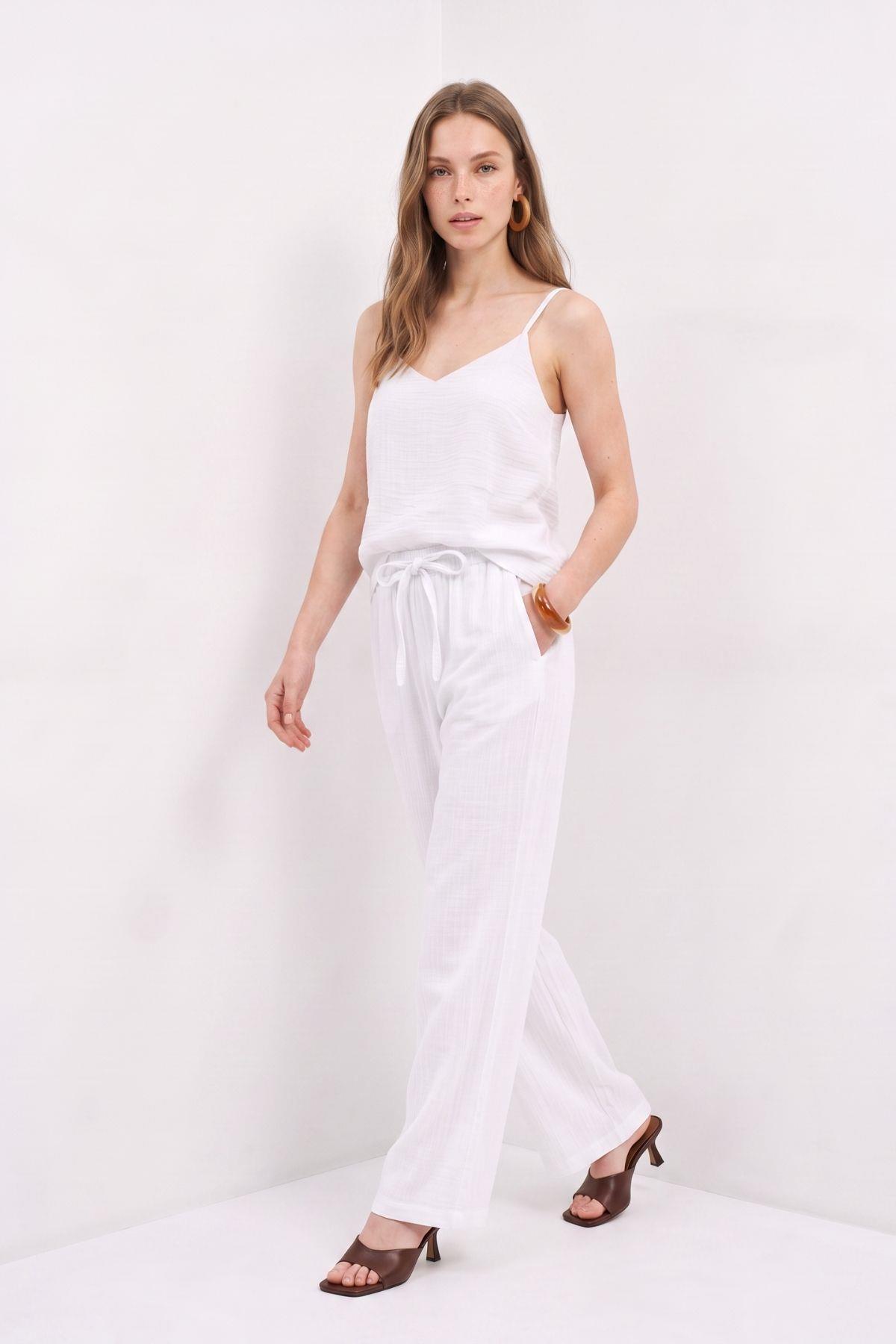 İnce Askılı Bluz Pantolon Takım 8661A Ekru - RAYS