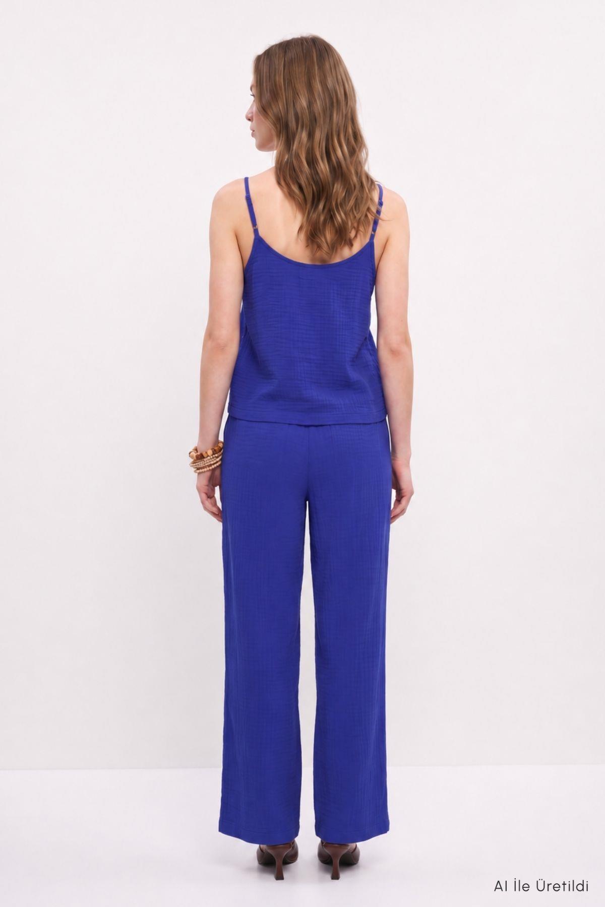 İnce Askılı Bluz Pantolon Takım 8661A Saks - RAYS