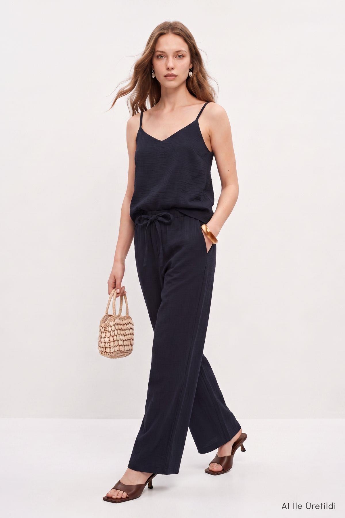 İnce Askılı Bluz Pantolon Takım 8661A Siyah - 3