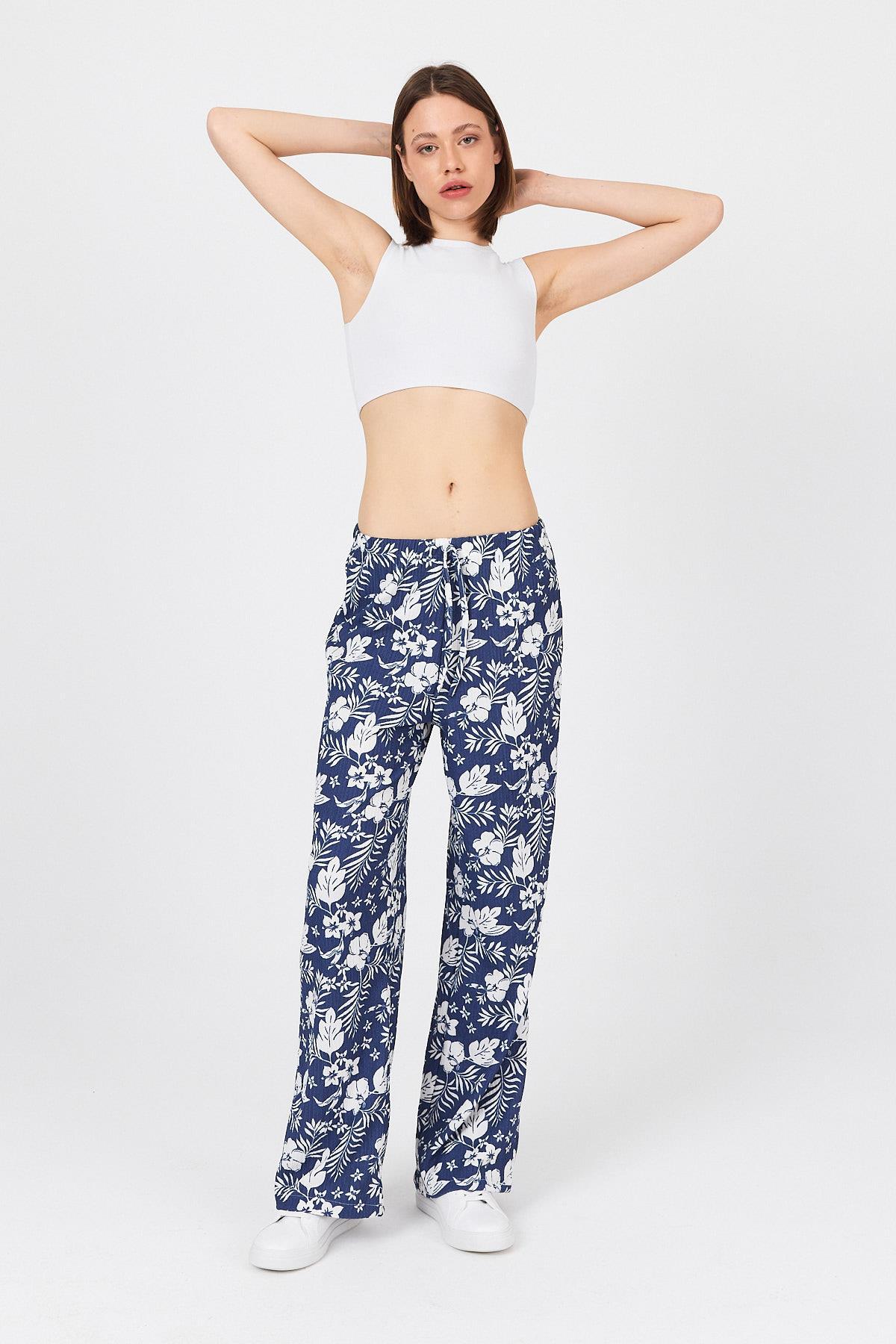 İndigo Bel Lastikli Desenli Pantolon 4725A 