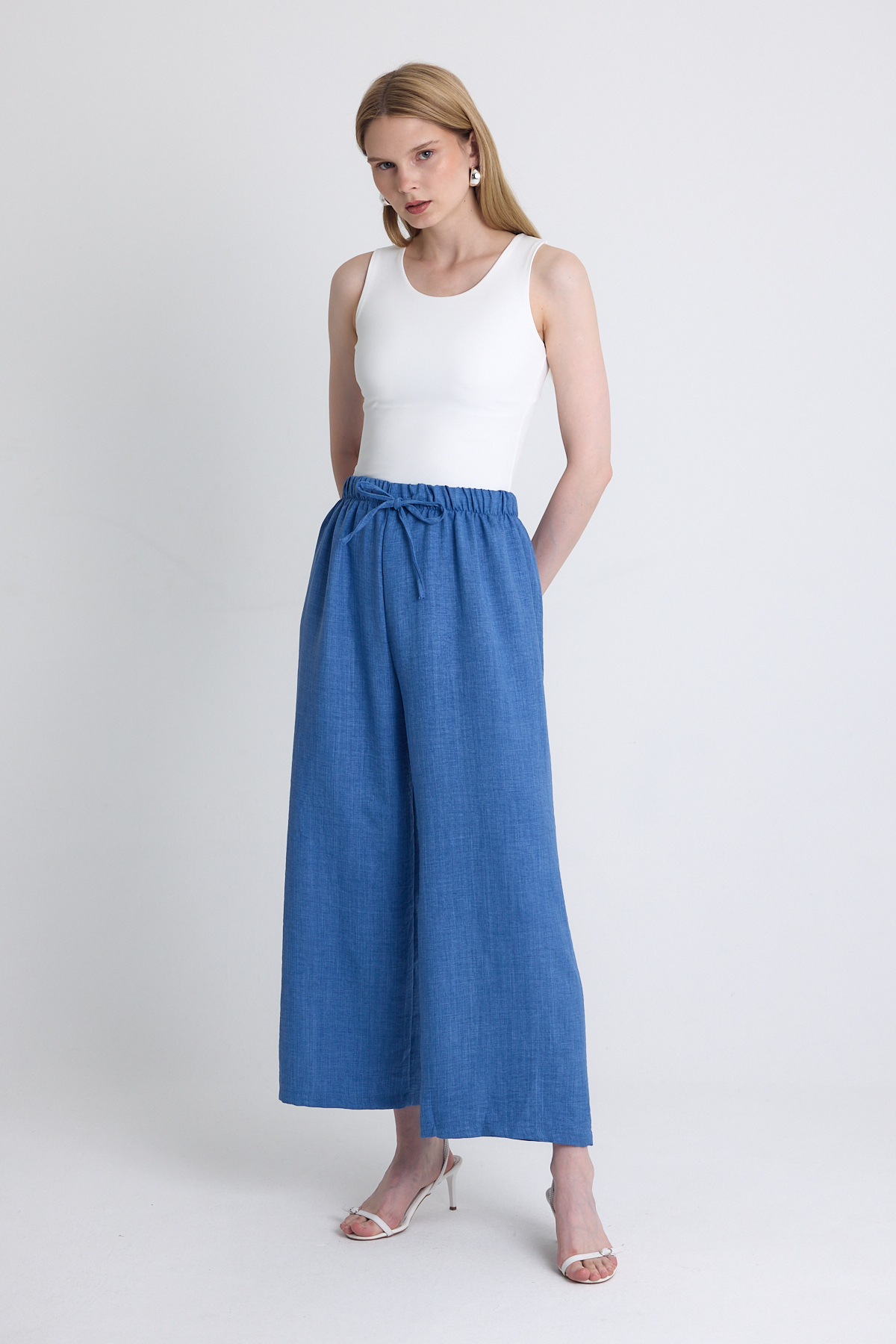 İndigo Bel Lastikli Pamuklu Örme Pantolon 8045A - RAYS